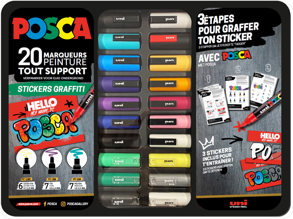 Posca - Verfstift posca graffiti metalen koffer 20st M POSCA/20 017