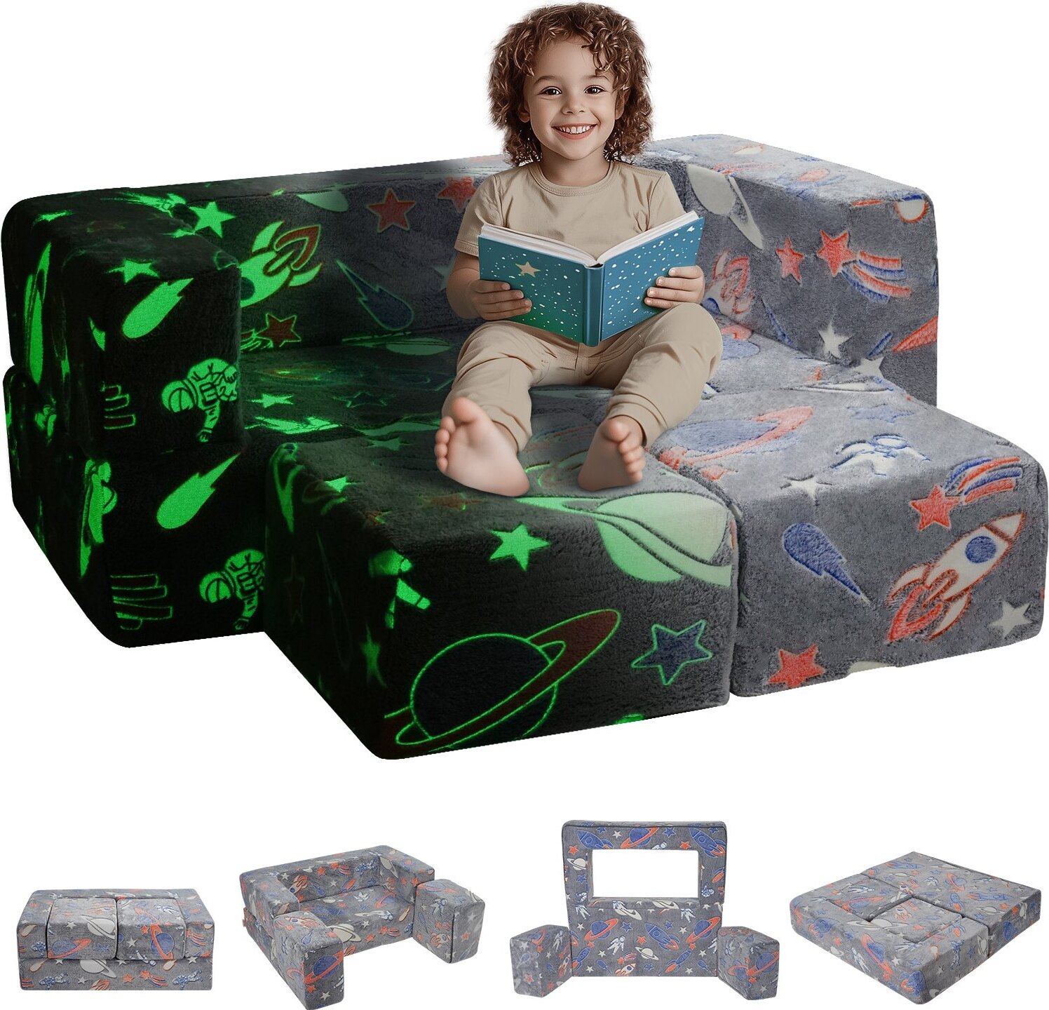 Sweiko Spielsofa Modulsofa Spielmöbel Modulares Kindersofa Grau 100x100x20cm SS-SSWQEU008255