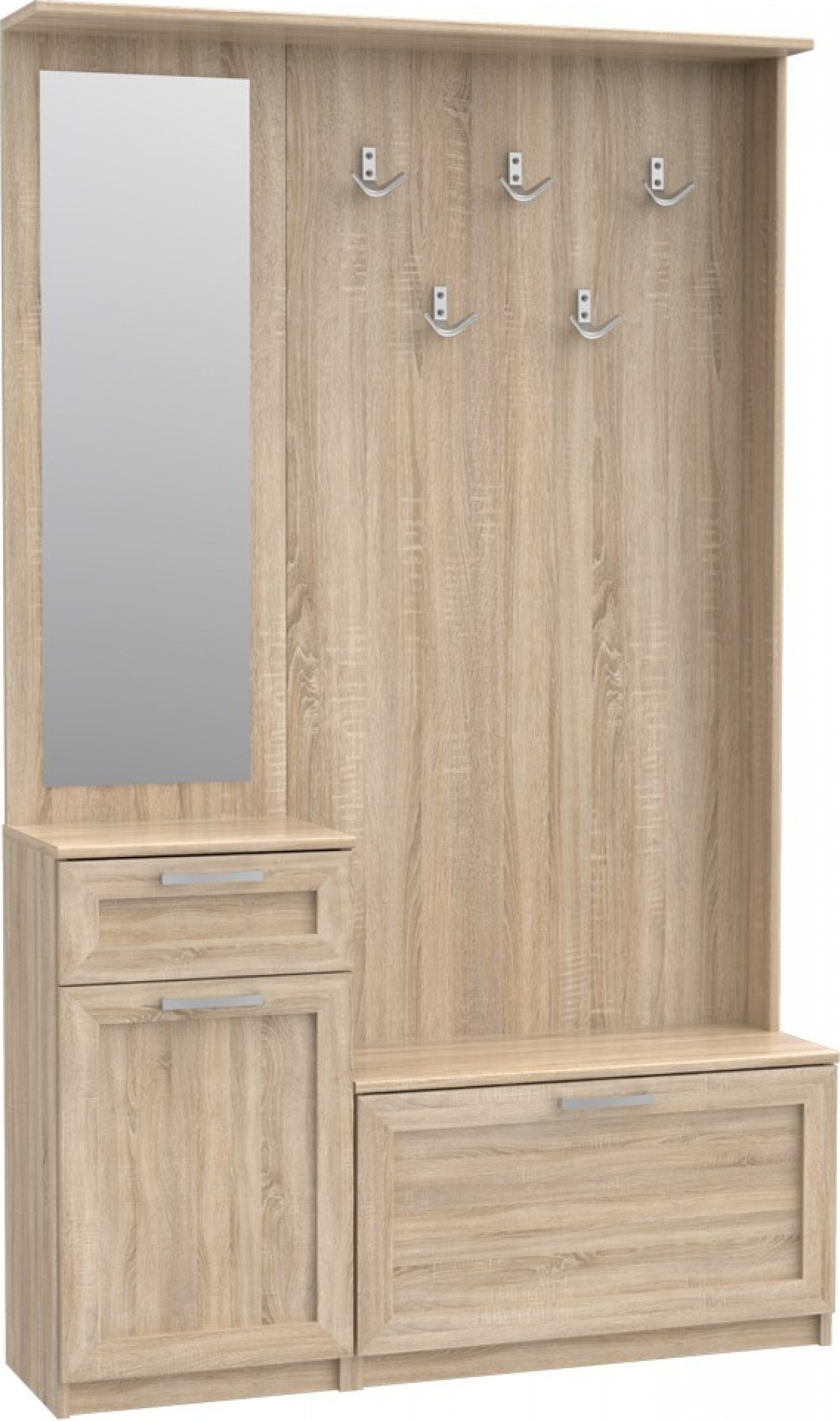 NIKO Flurgarderobe NIKD04 Mit Spiegel & Schublade - Sonoma Eiche - Platzsparend Mit 5 Haken & Klapptür