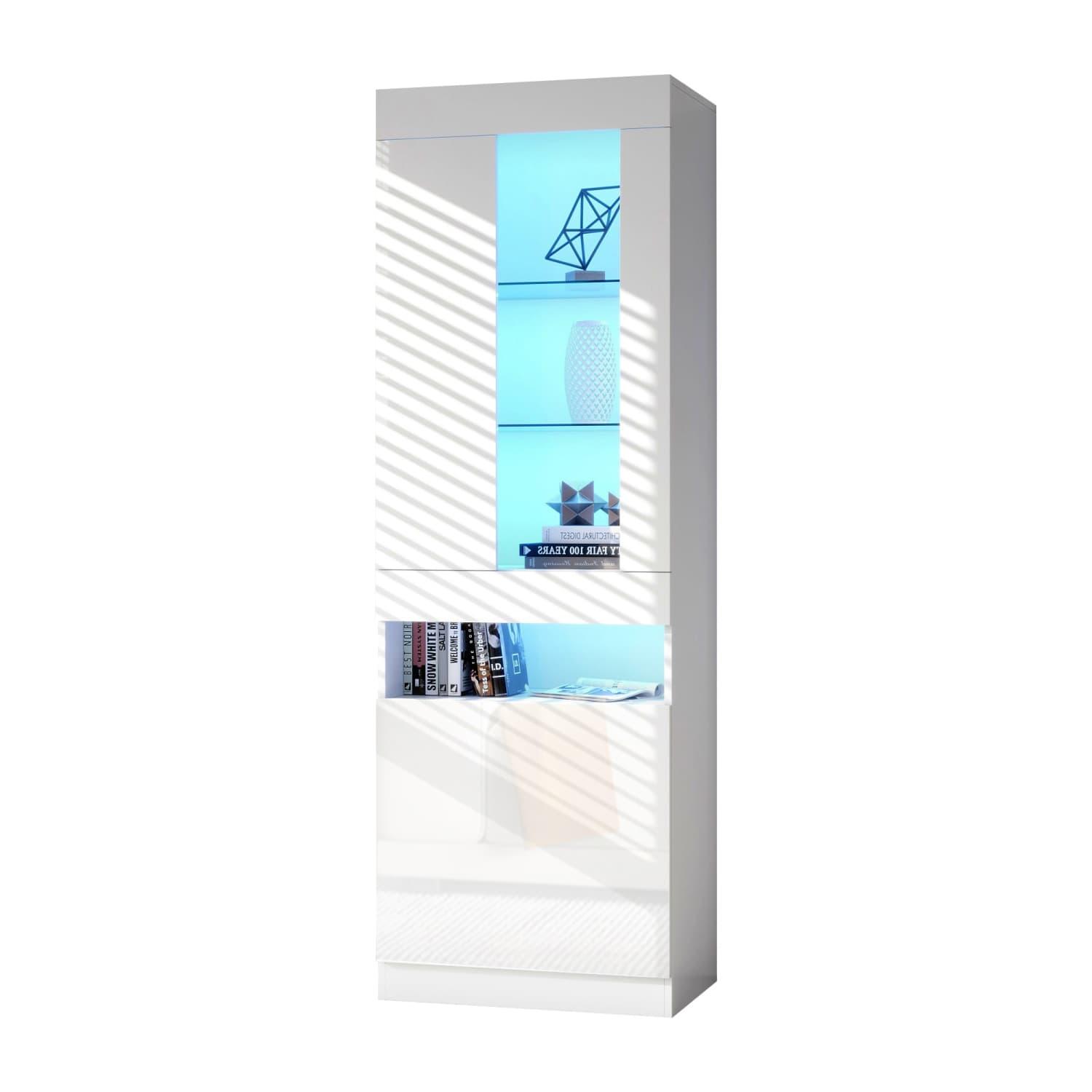 Vitrine mit 16 Farben LED Beleuchtung Vitrinenschrank Standvitrine Stauraumvitrine LED Vitrine Wohnwände LED Vitrinenschränke Buffet-Schran