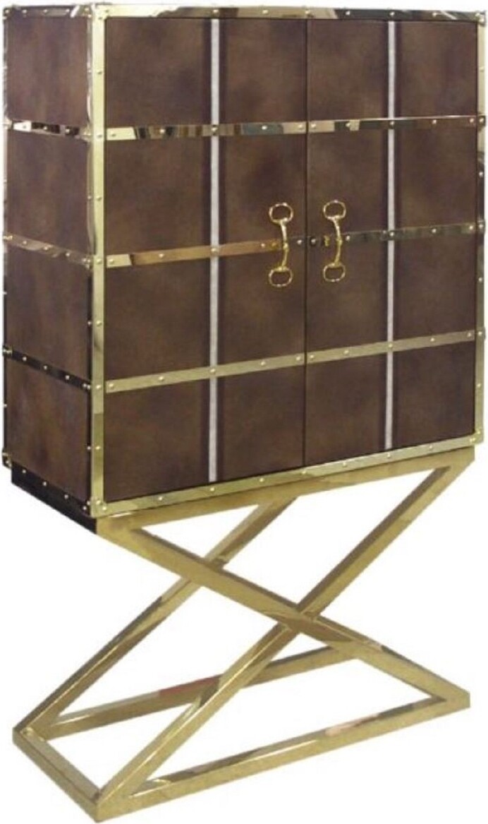 Demotex GmbH Casa Padrino Luxus Barschrank Braun / Gold 108 x 48 x H. 180 cm - Edler Weinschrank mit 2 Türen - Luxus Bar Möbel