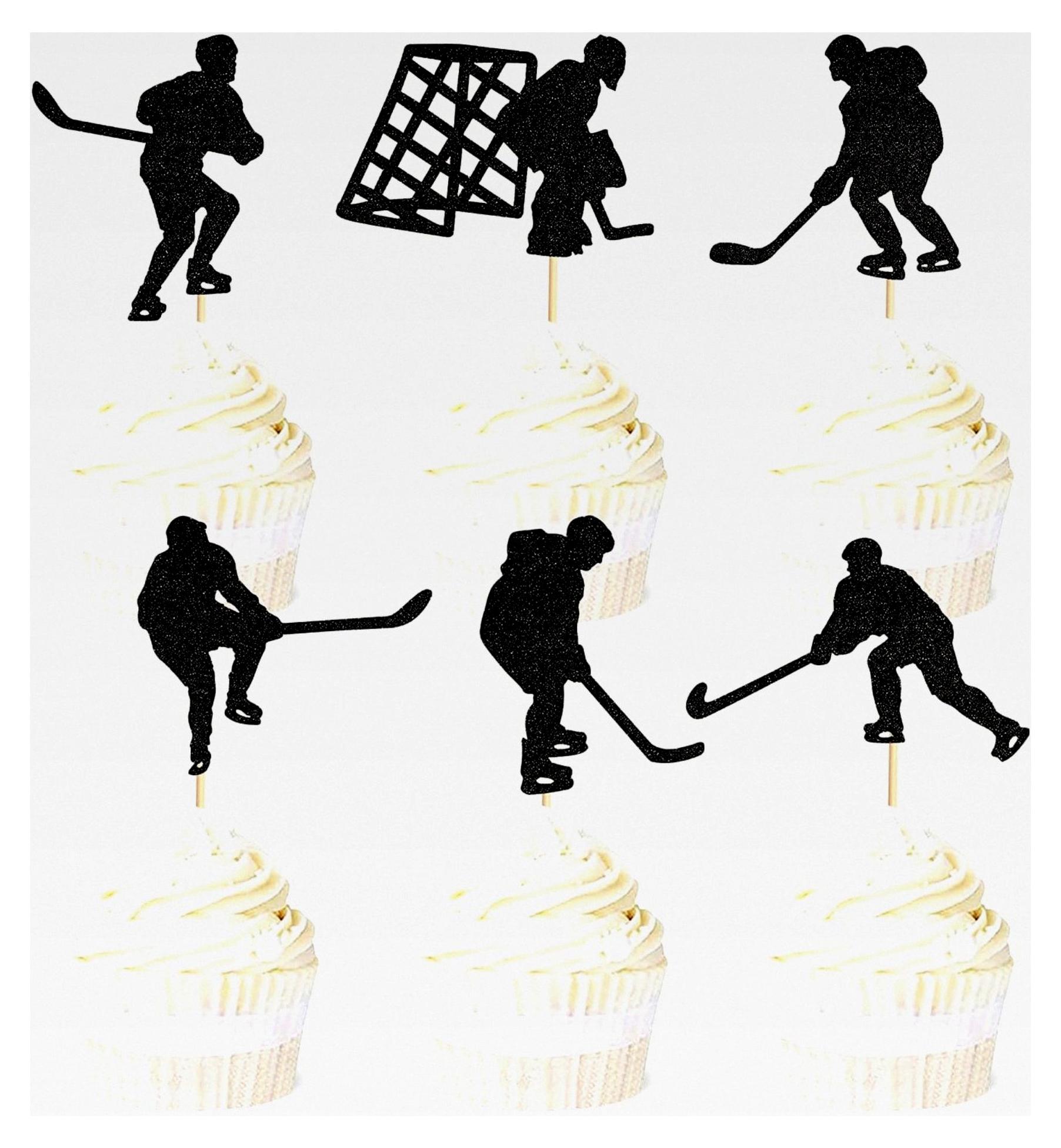 Markenlos 24 Stück Glitzer Eishockey Cupcake Topper für Sportthemen-Feiern