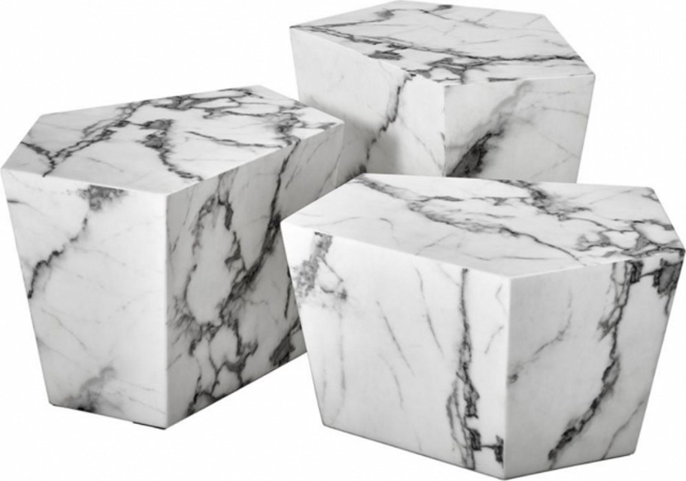 Demotex GmbH Casa Padrino Art Deco Luxus Couchtisch Kunstmarmor 3er Set - Wohnzimmer Salon Tisch - Luxus Möbel