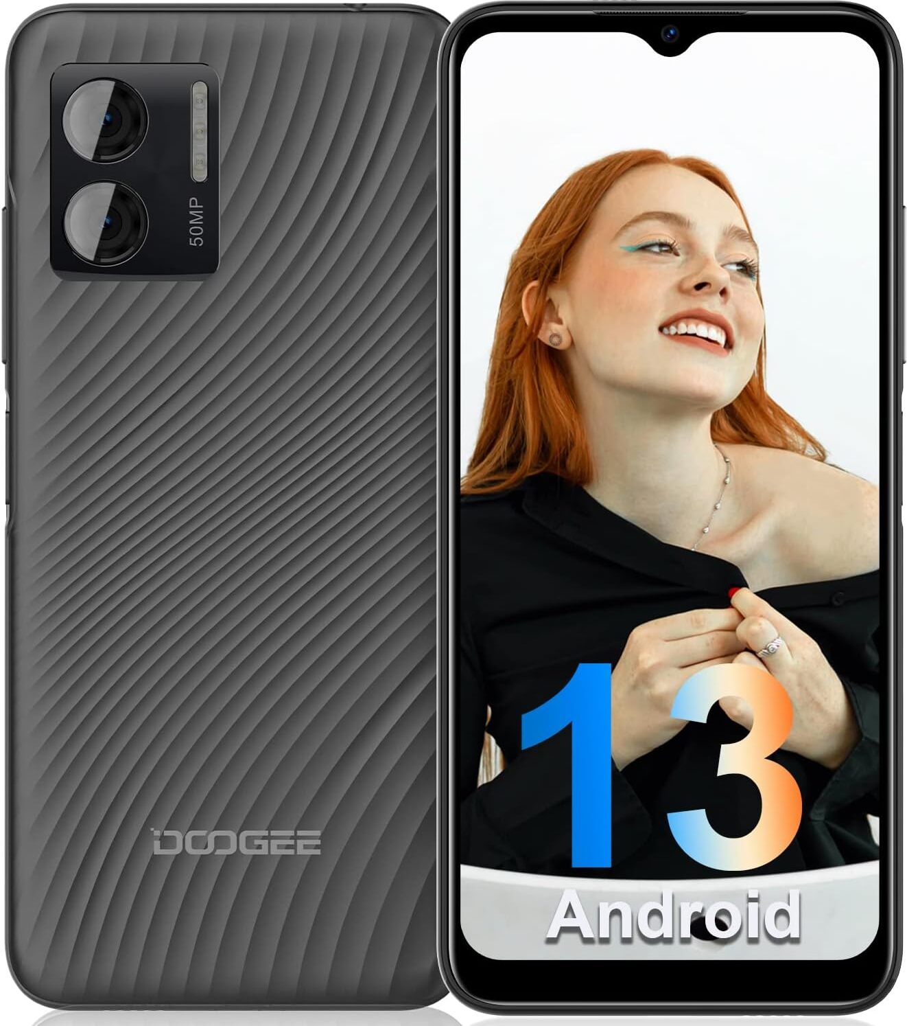 DOOGEE N50 Android 13 Smartphone bez zmluvy, 15GB+128GB úložisko/1TB s možnosťou rozšírenia, 6,5" HD+, 50MP Octa-Core mobilný telefón, 4200mAh 4G Dual Simlock-free mobilné telefóny, Fingerprint, čierny