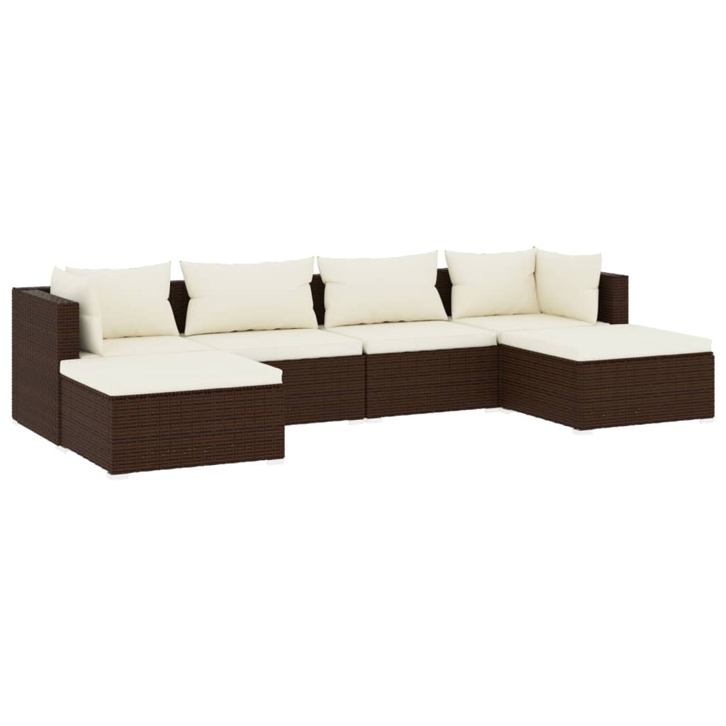 SYFAX 6-tlg. Garten-Lounge-Set mit Kissen Poly Rattan Braun Image
