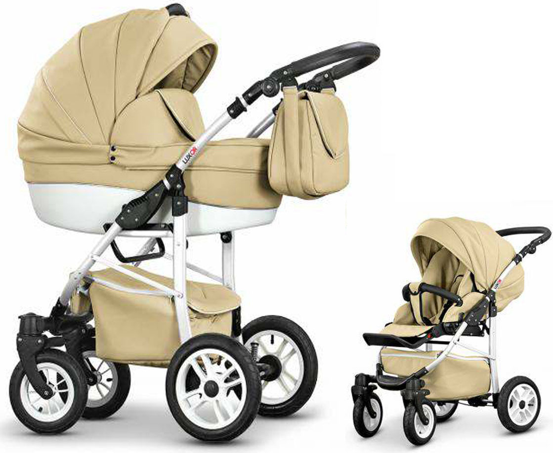 Kinderwagen-Set Craft Eco 2 in 1 in Beige-Weiß - 13 Teile - in 16 Farben erhältlich