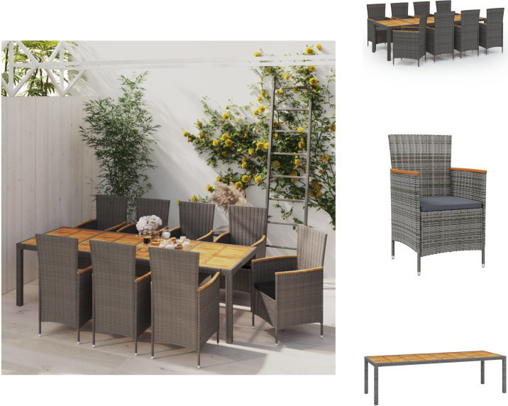 vidaXL 9-dielny záhradný jedálenský set s vankúšmi polyratan sivý - Záhradný nábytok sety