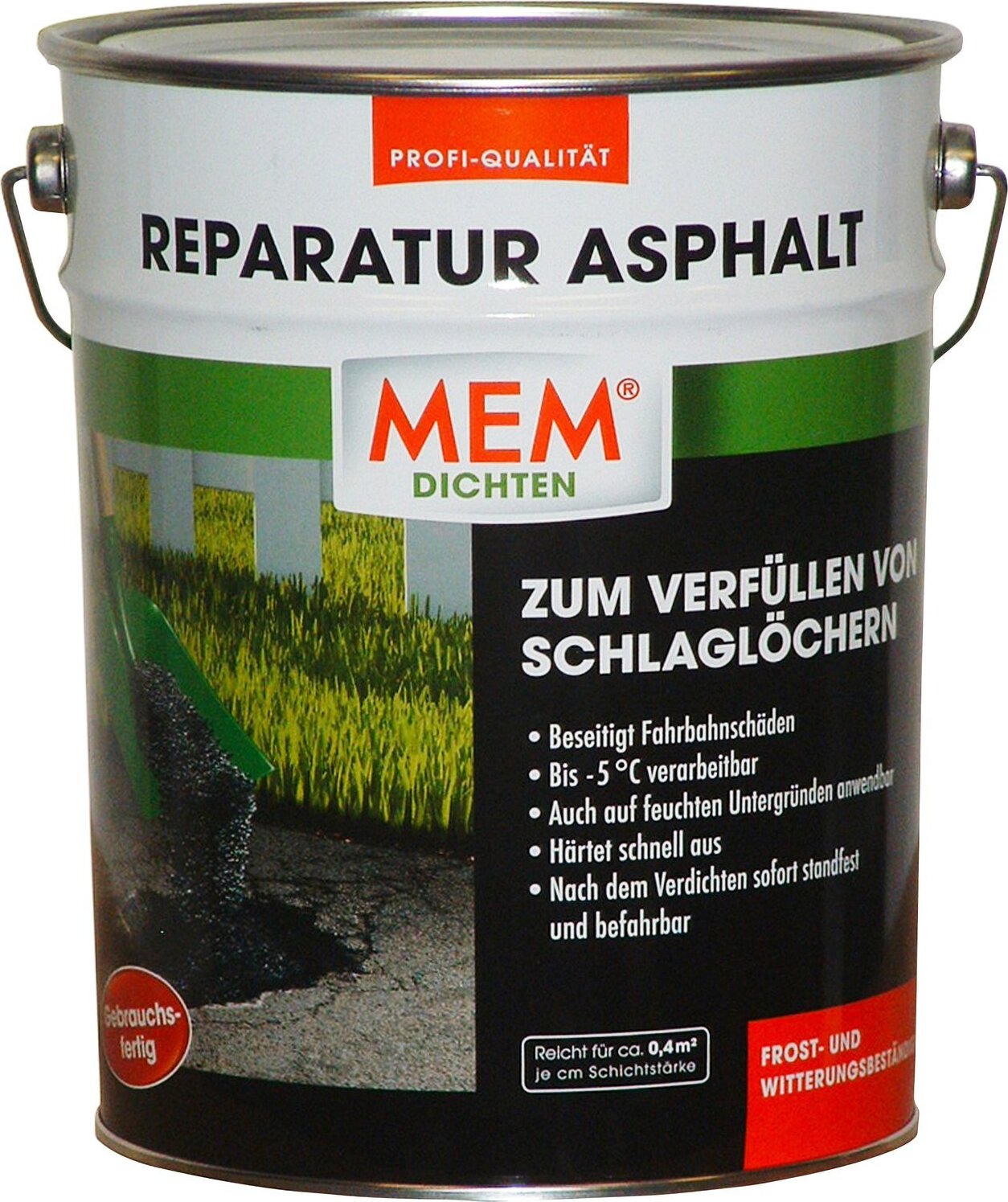 MEM Reparatur Asphalt zur Beseitigung von Fahrbahnschäden, Gebrauchsfertig, Einfach zu verarbeiten, Recyclebar, 10 kg, Schwarz 30836931