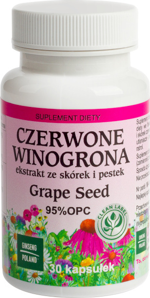 GINSENG POLAND Extrakt aus roten Trauben, 95 % OPC, 30 Kapseln. GINSENG POLEN