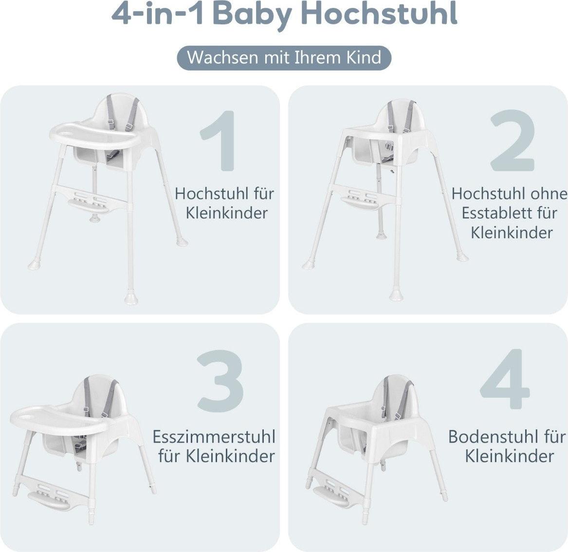 Northio 4 in 1 Hochstuhl Baby Kinderhochstuhl mit abnehmbaren Tablett Babyhochstuhl Weiß