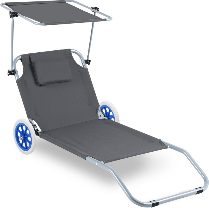Lehátko Záhradné lehátko Skladacie lehátko s ochranou proti slnku a 2x kolieskami, s úložnou taškou Hliník - tmavosivá