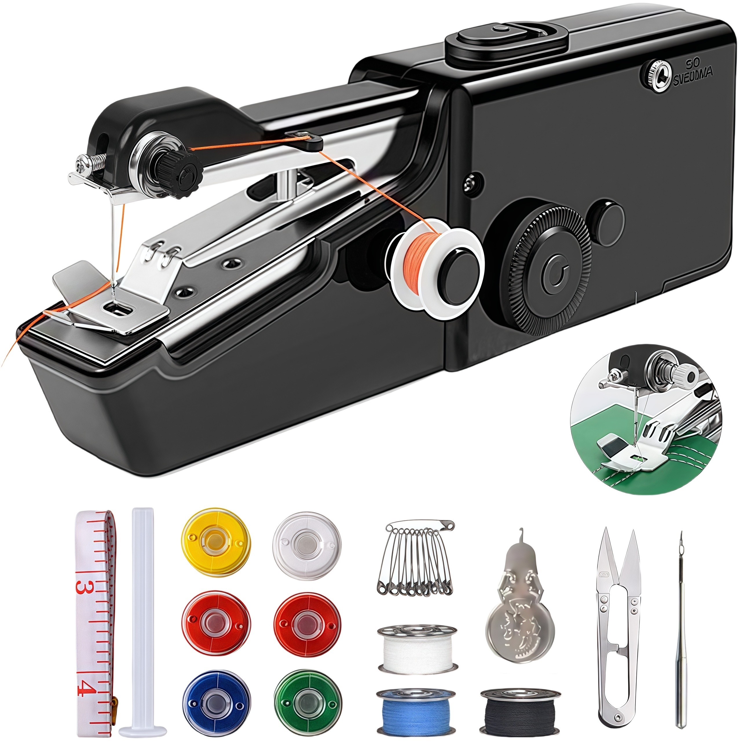 bedee Nähmaschine, Tragbare Handnähmaschine mit Nähzubehör, Mini Nähmaschine für Anfänger, manuelle Nähmaschine, Schwarz