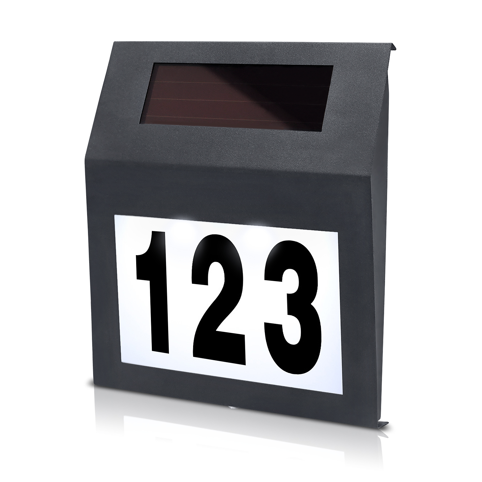 JNGLGO Solar Beleuchtete Hausnummer mit 2 LED Solarhausnummer Solarleuchte Hausnummer LED Wandleuchte aus Edelstahl, Anthrazit