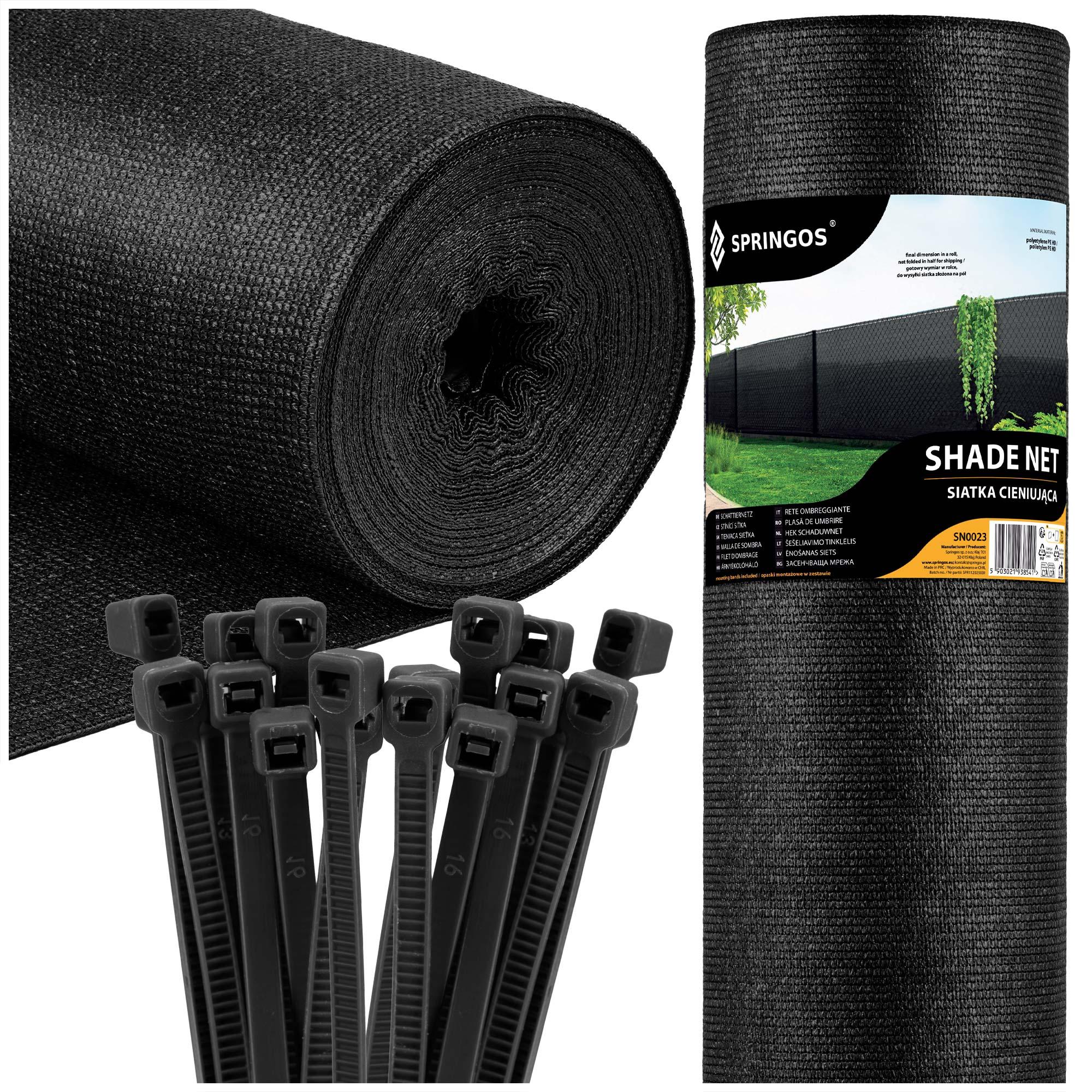 SPRINGOS Schattiernetz Beschattungsnetz 1,5 x 25 m 140 g/m² Zaunblende inkl. 100 Stück Kabelbinder SN0022