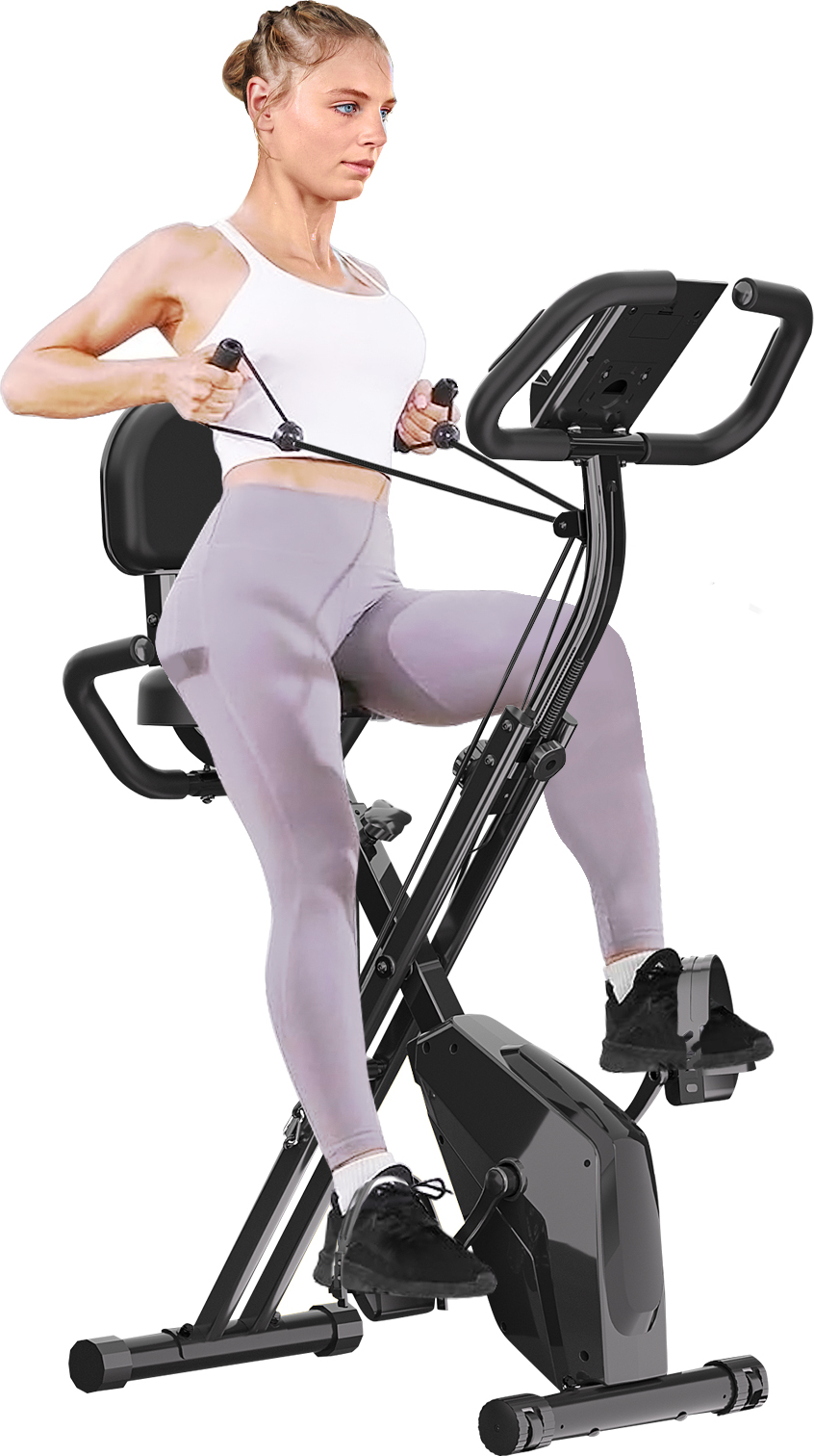 Heimtrainer Fahrrad Klappbar für Zuhause - BIGZZIA 4-in-1 faltbarer Heimtrainer mit 8 Stufen verstellbarem Magnetwiderstand und Spannseil, klappbarer Heimtrainer, LCD-Display, Handpulssensoren X23N00C007