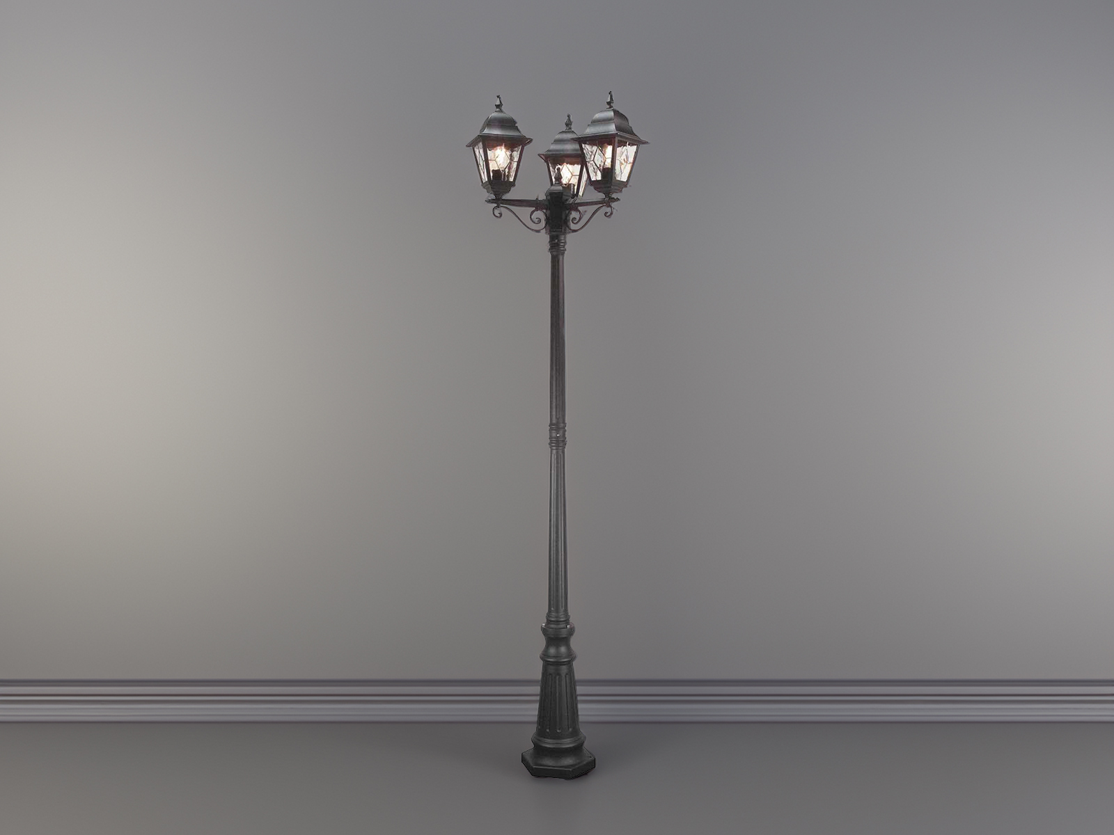 Meine Wunschleuchte LED Straßenlaterne 3-flammig mit Bleiglas zur Garten-Wegbeleuchtung, Höhe 227cm NR8LMBLK
