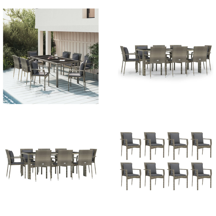 vidaXL 9-dielny záhradný jedálenský set s vankúšmi sivý polyratan - Záhradný jedálenský set - Záhradné jedálenské sety - Jedálenský set - Jedálenský set terasa