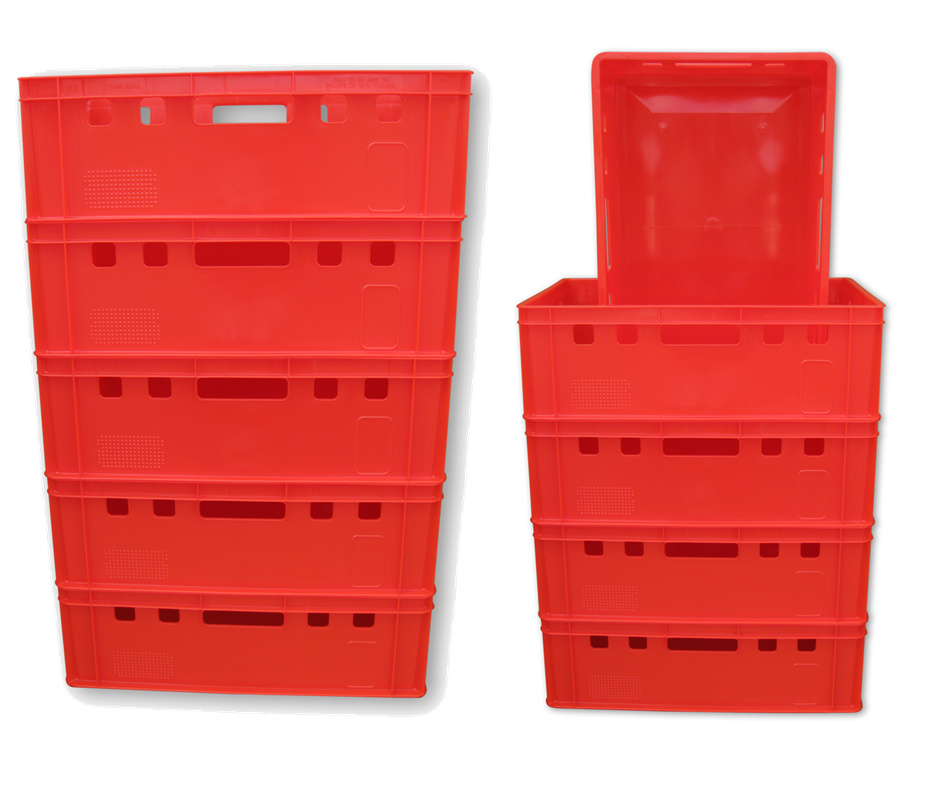 6 Stück E2 Eurofleischkiste Eurokiste Vorratsbox Stapelbox rot lebensmittelecht 