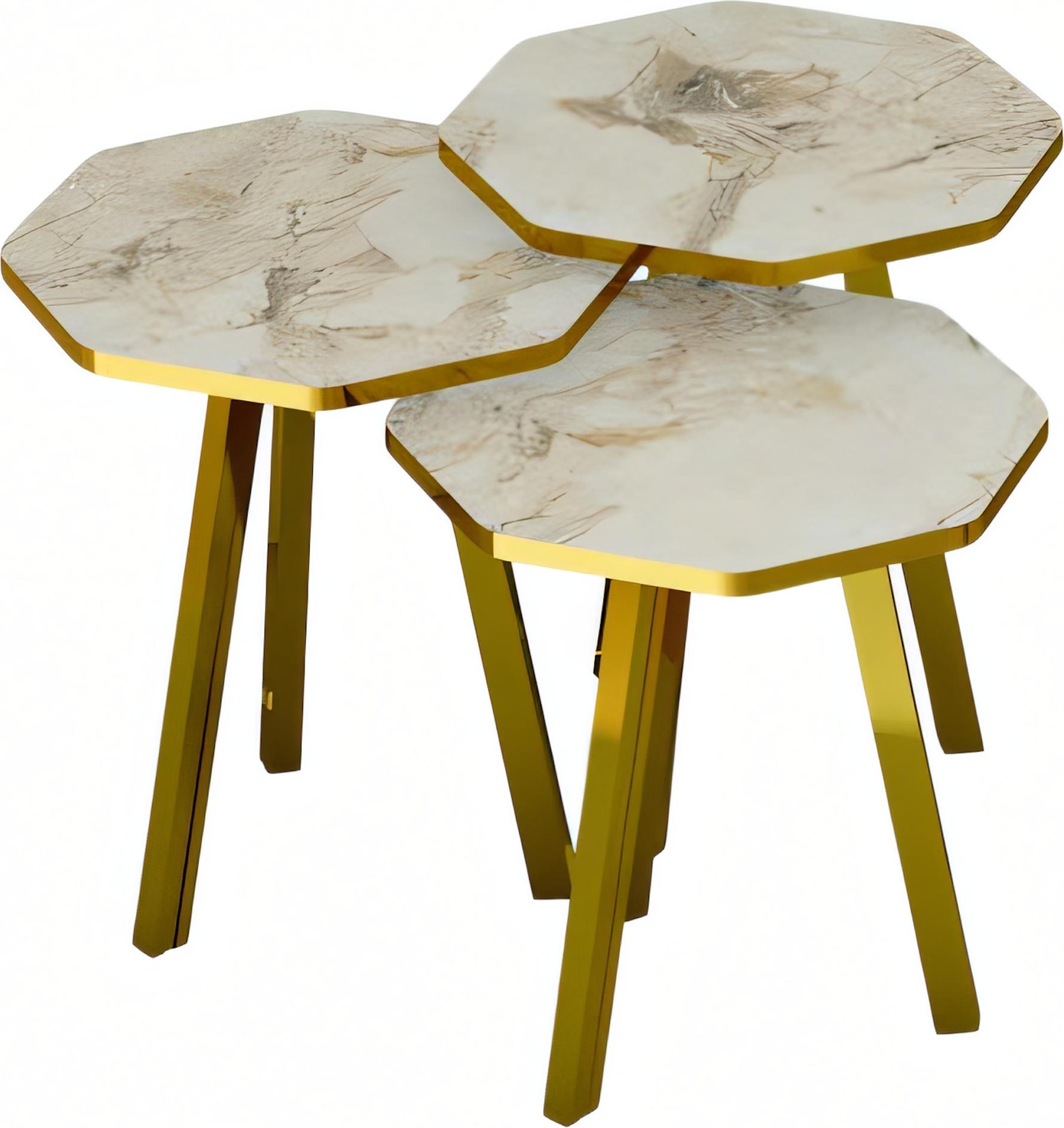 AEA Elegantes Beiges Holz-Metall Couchtisch-Set für modernes Wohnzimmer