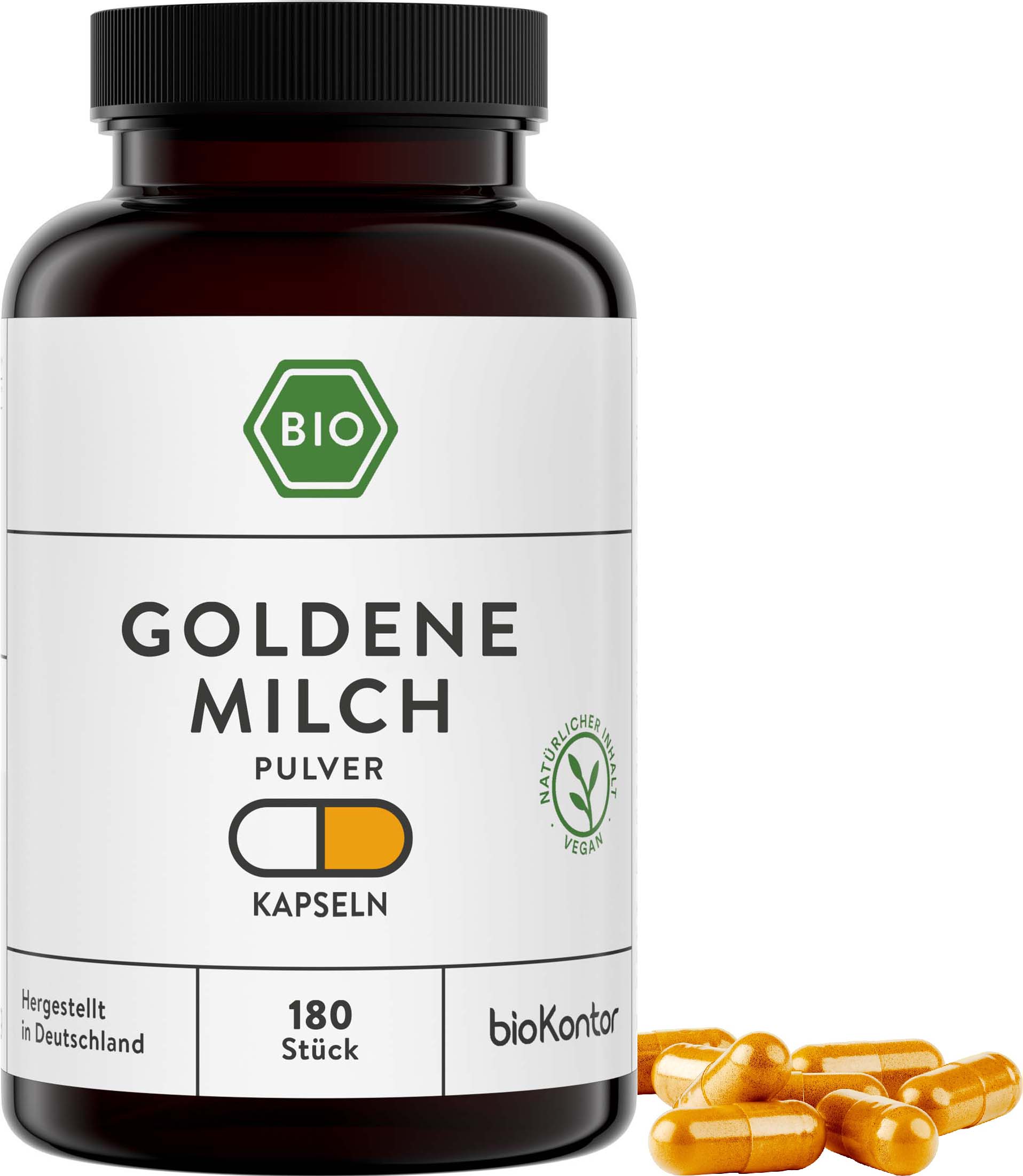 Goldene Milch Kapseln I 180 Kapseln I vegane Kapseln mit Kurkuma von bioKontor 61140