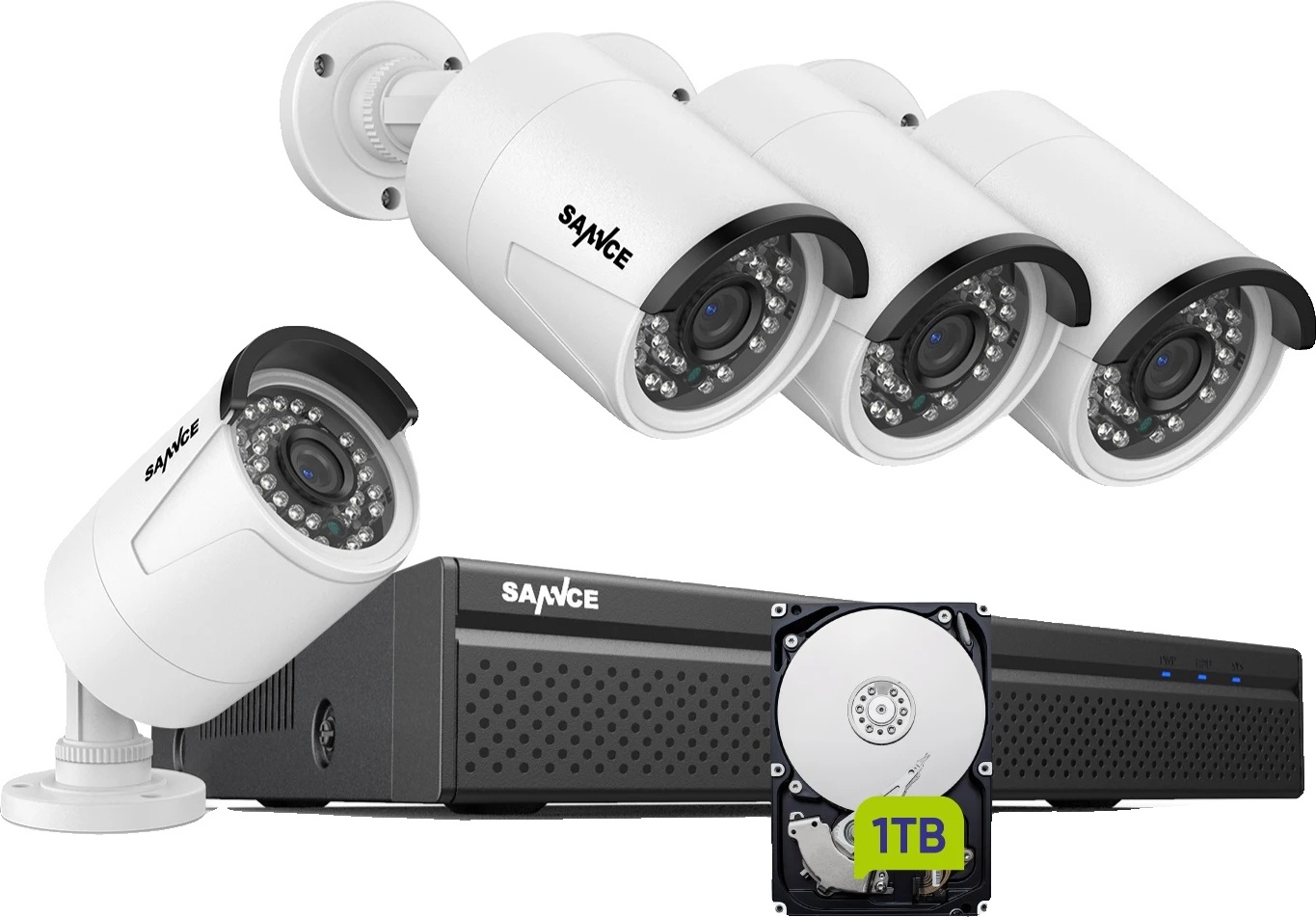 SANNCE 5MP monitorovacia súprava, inteligentné IR nočné videnie, kompresia videa H265+ , 4 kusy 1 TB