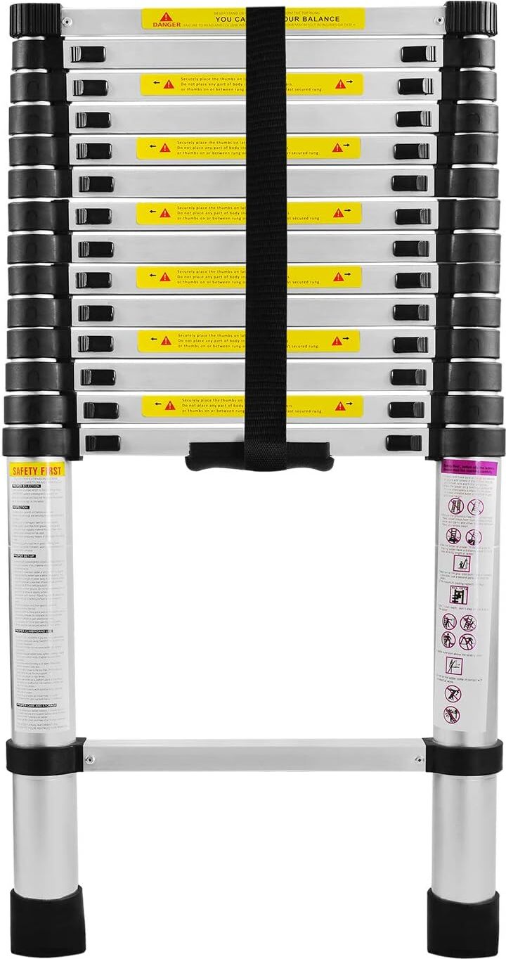 Teleskopleiter Klappbar 4,4M Multifunktionsleiter Aluminium Anlegeleiter Mehrzweckleiter Ausziehbare Leiter 15 Stufe Stehleiter 150KG CEEDIR