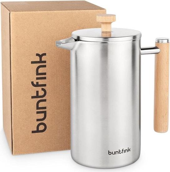 ThermoPress French Press - Dvojstenný izolovaný kávovar z nehrdzavejúcej ocele - 1 liter (5 šálok) - Vrátane náhradného filtra a podšálky