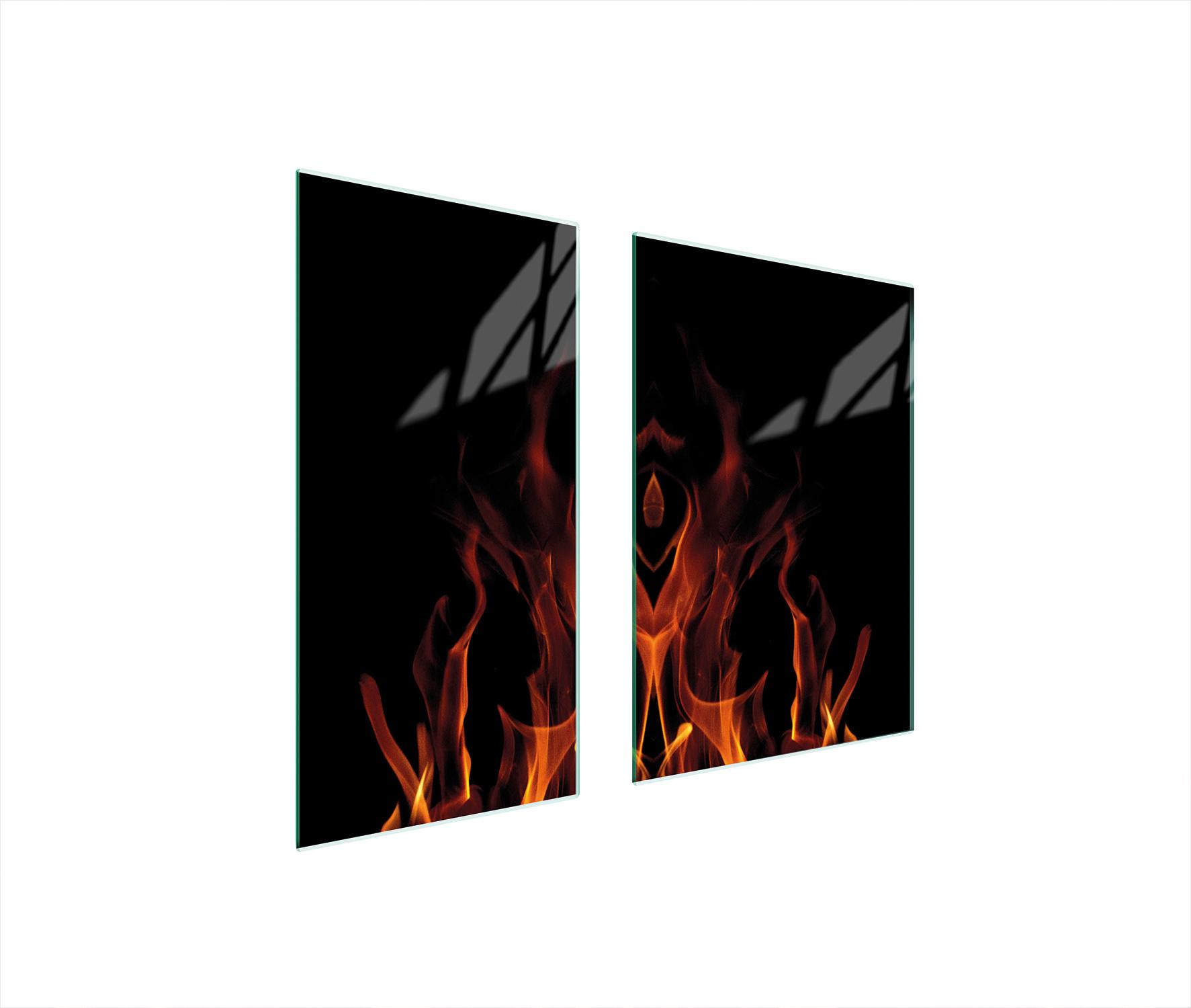 TMK ArtDeko Herdabdeckplatten 2 teilig 75x52 Ceranfeld Abdeckung Glas Schneidebrett Feuer Schwarz