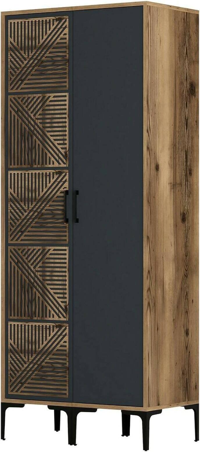 Dmora Kleiderschrank 2 Türen Algol 80x201,4 cm Braun Kleiderstange