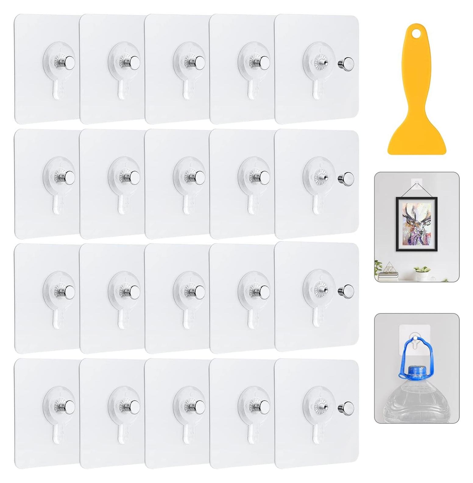 25 Stück Bilderhaken Selbstklebend, Transparent – Ohne Bohren, Für Bilder, Poster, Fotos An Glatten Wänden (ca. 60 Mm)
