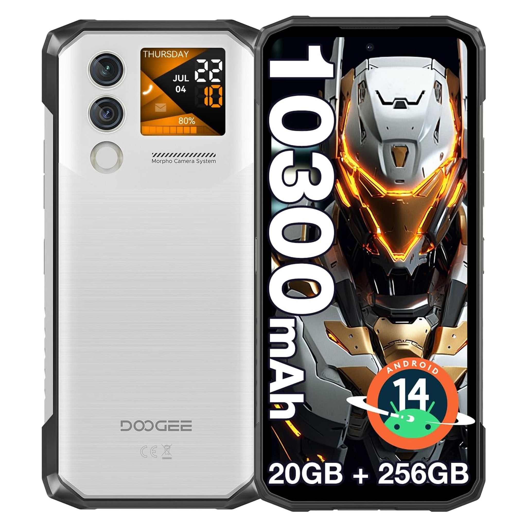 DOOGEE Blade 10 MAX Android 14 Outdoorový smartfón 20GB + 256GB/ 2TB Outdoorový mobilný telefón bez zmluvy 10300mAh 6,56" 50MP 4G Triple SIM, NFC, strieborný
