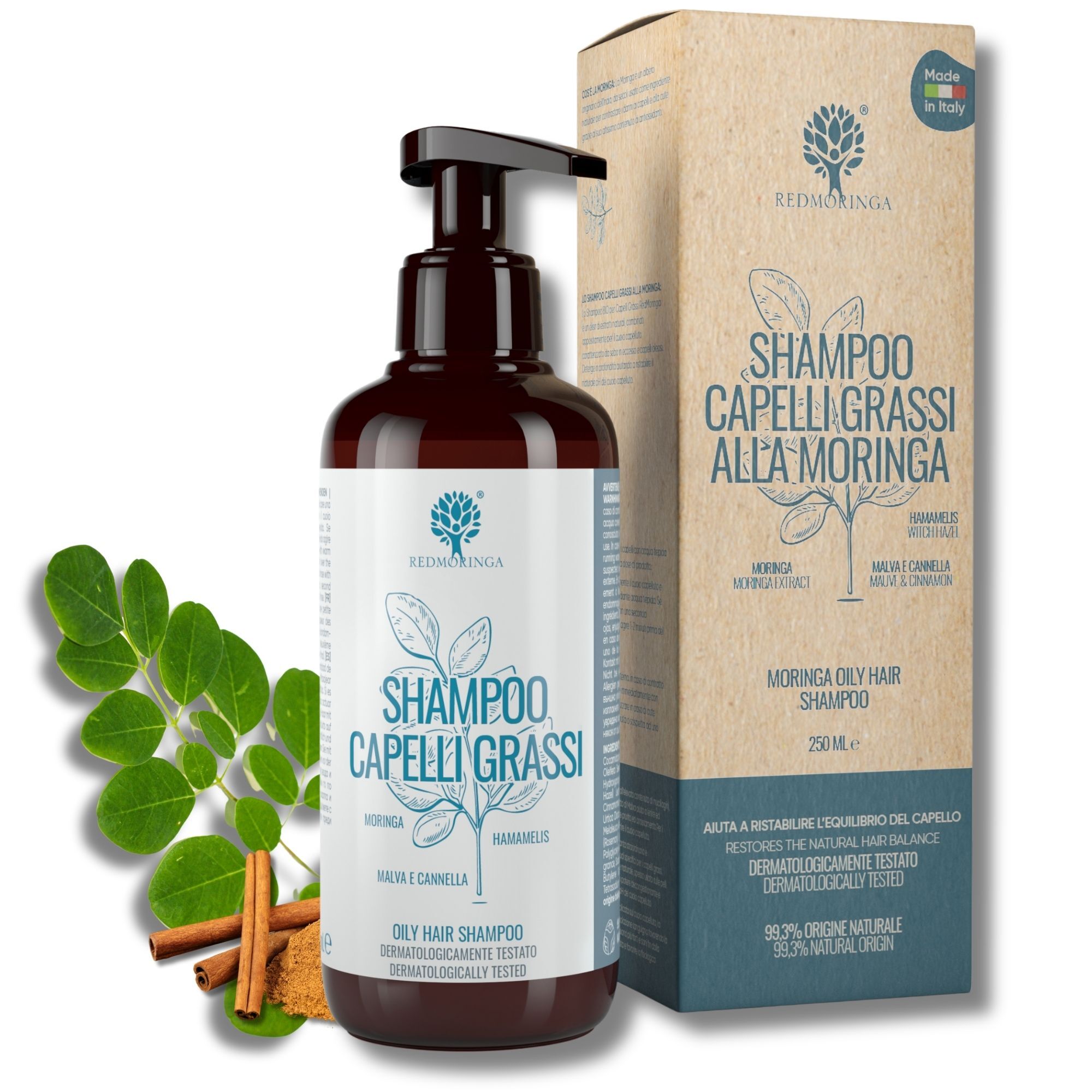 RedMoringa TalgregulierendesShampoo für fettiges Haar, stellt den pH-Wert fettiger Haut wieder her, Shampoo für fettiges Haar, 99,5% natürlich