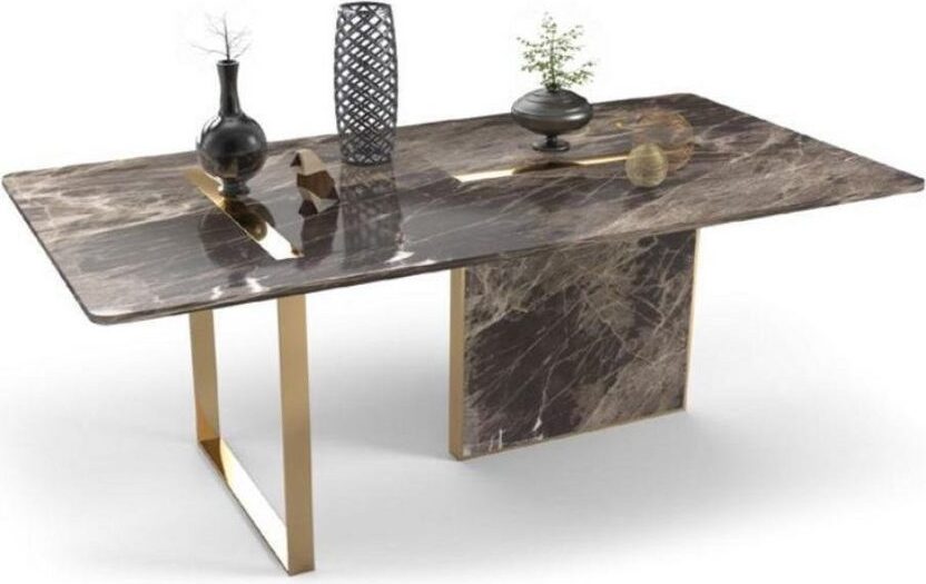 Esszimmer Esstisch Designer Luxus Edelstahl Holz JVmoebel