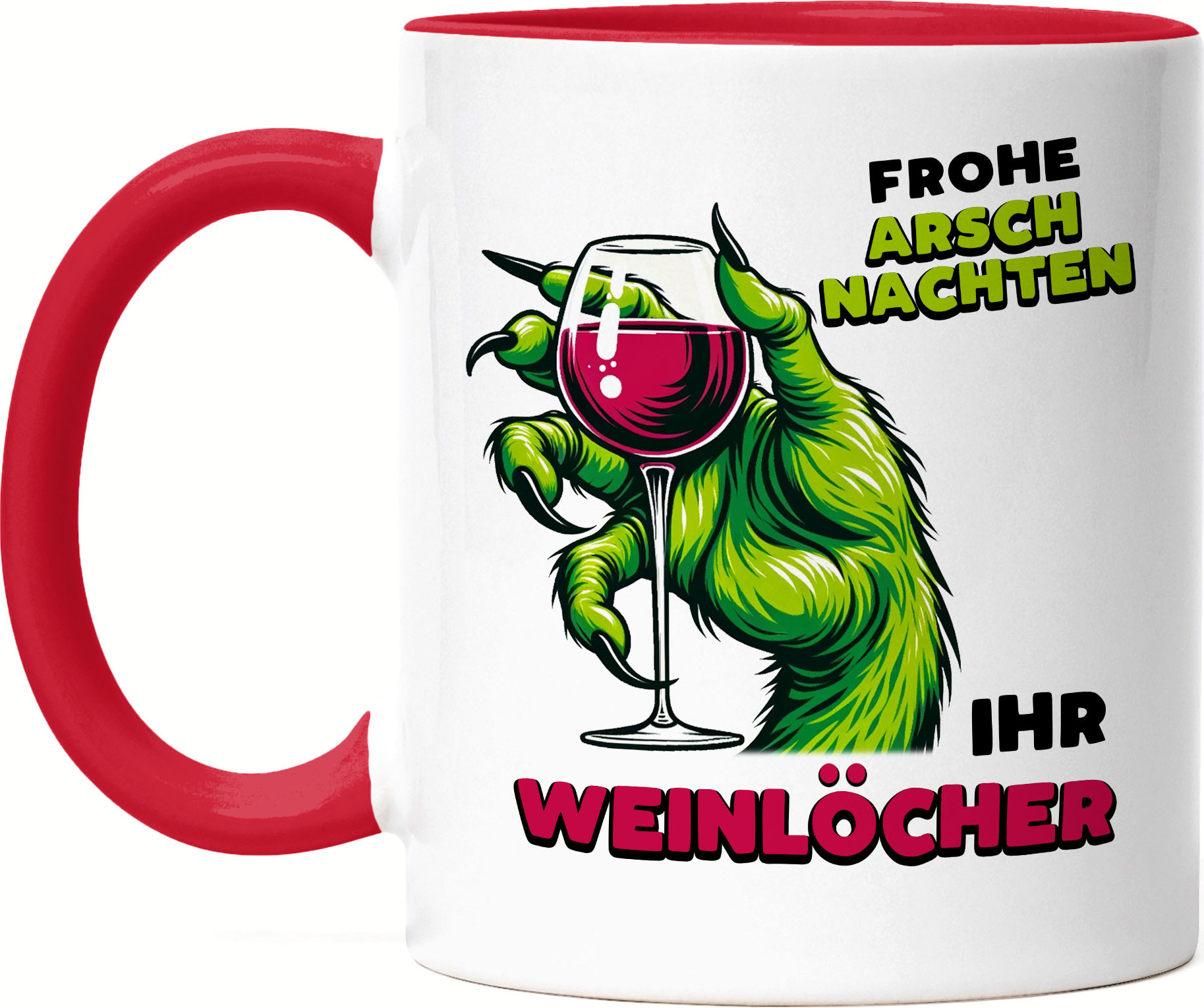 Hey!Print Schöne Arschnachten Rotwein Hand Tasse Rot Weihnachten Wein Sarkasmus HP-2468-T-Rot