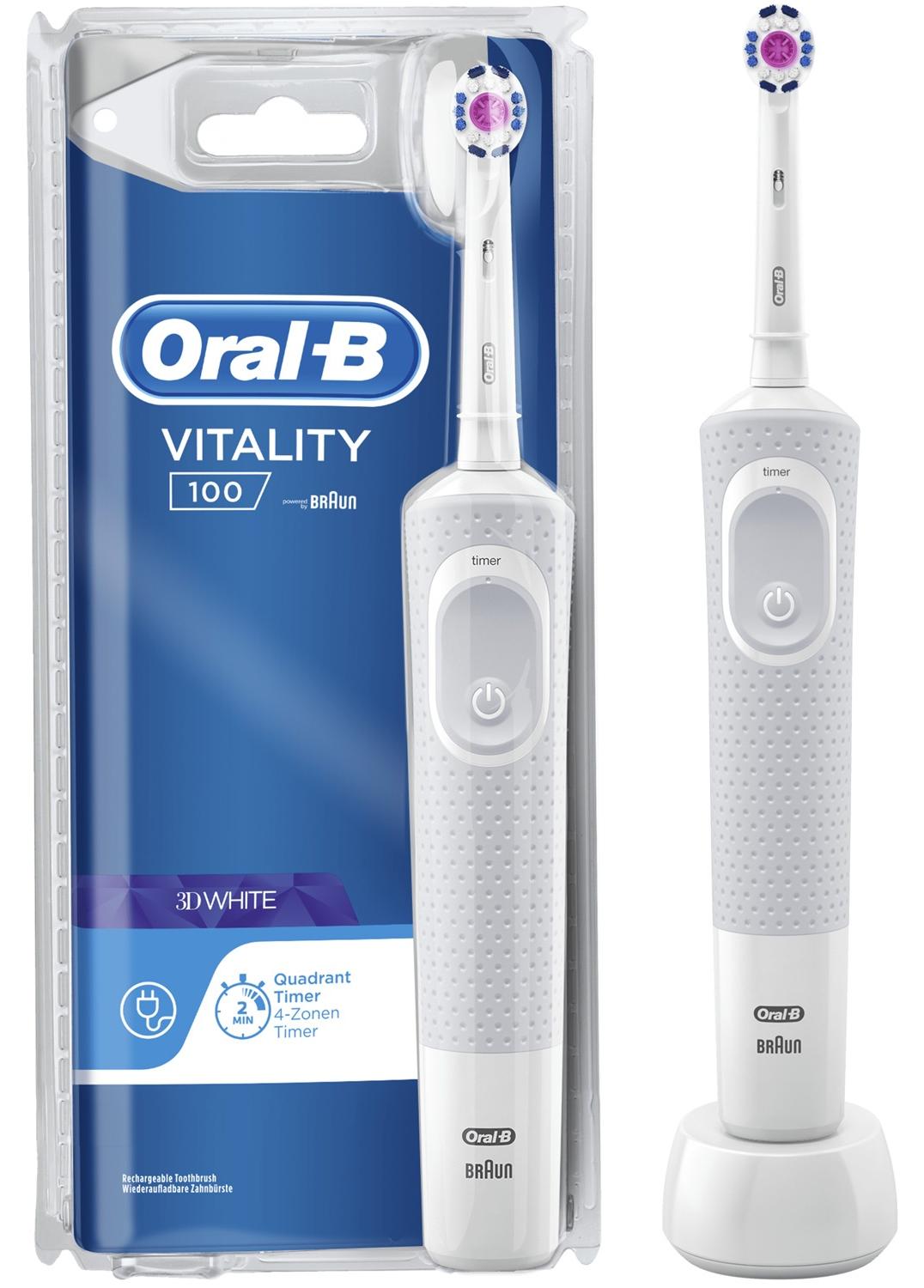 Oral-B Vitality 80312370, Dospelý, Rotujúco-oscilačná zubná kefka, Biela, 7600 pohybov za minútu, 4 x 30 sec, -, N