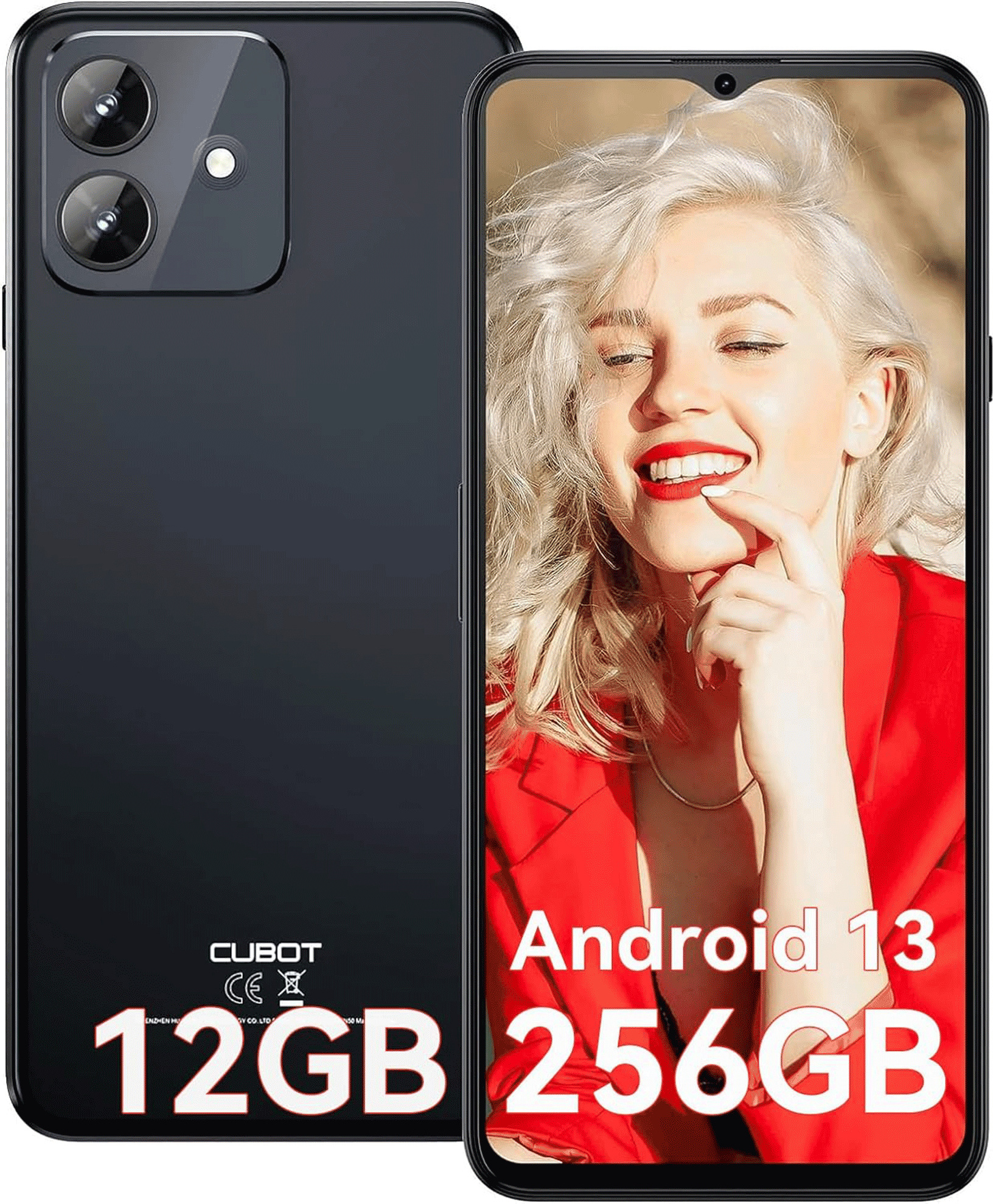 CUBOT Note 40 Mobilný telefón bez zmluvy 12GB+256GB/1TB, 6,56" 90 Hz, Android 13 Smartphone, 48MP hlavný fotoaparát, 5200 mAh batéria GPS/OTG/Face ID Black