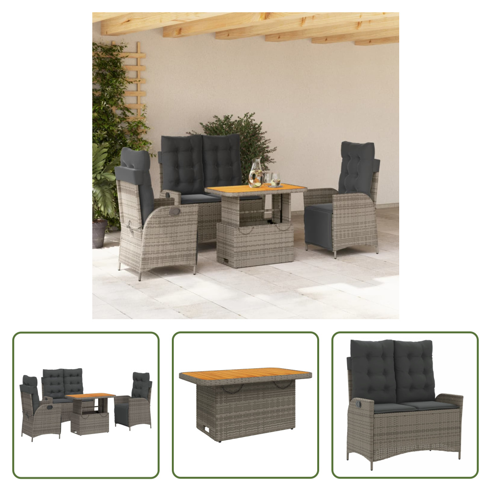 The Living Store 4-dielny záhradný jedálenský set s vankúšmi sivý polyratan