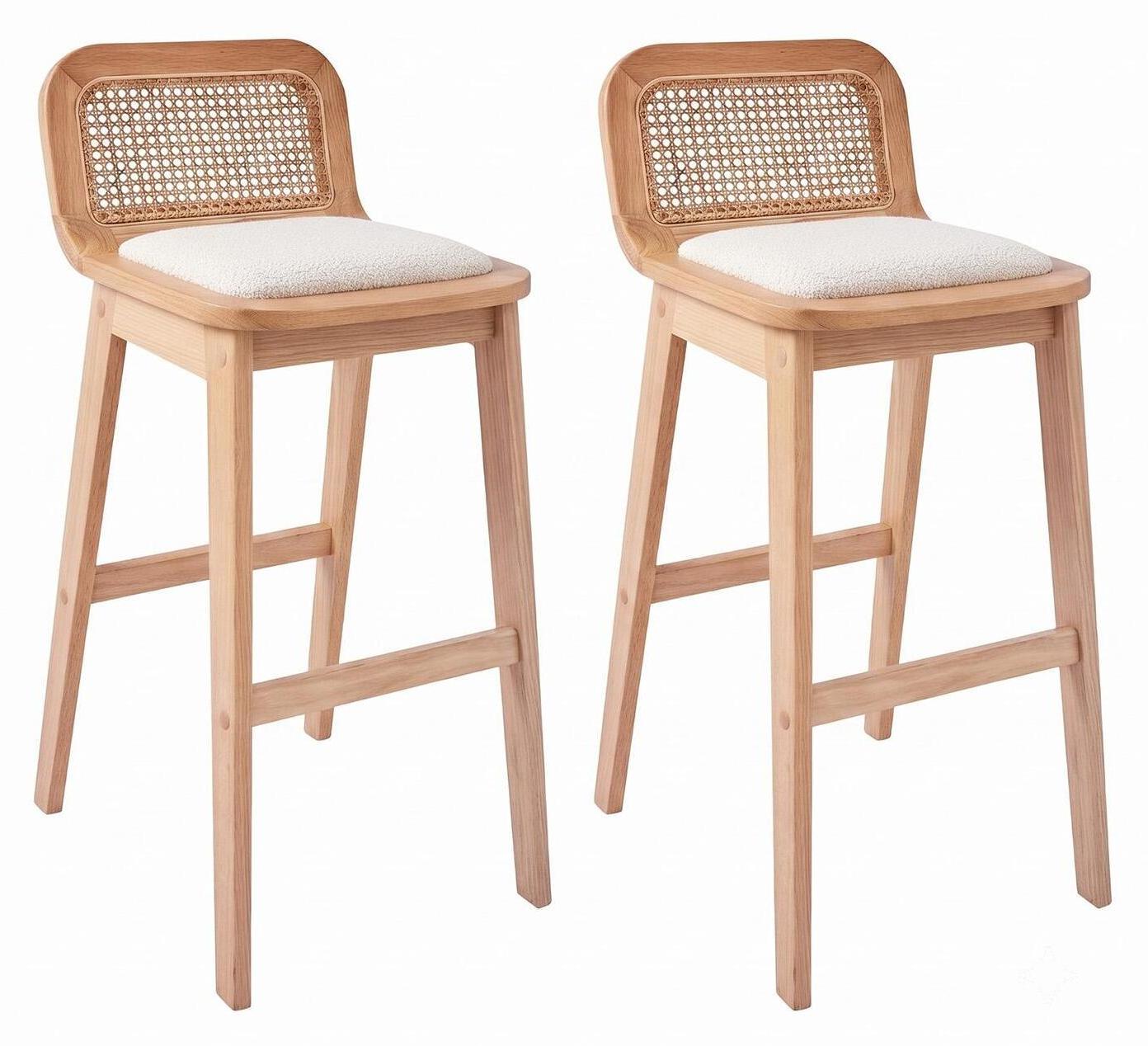 MOB-IN Set Barhocker Eiche, Samt & Wiener Geflecht H65 LUNA