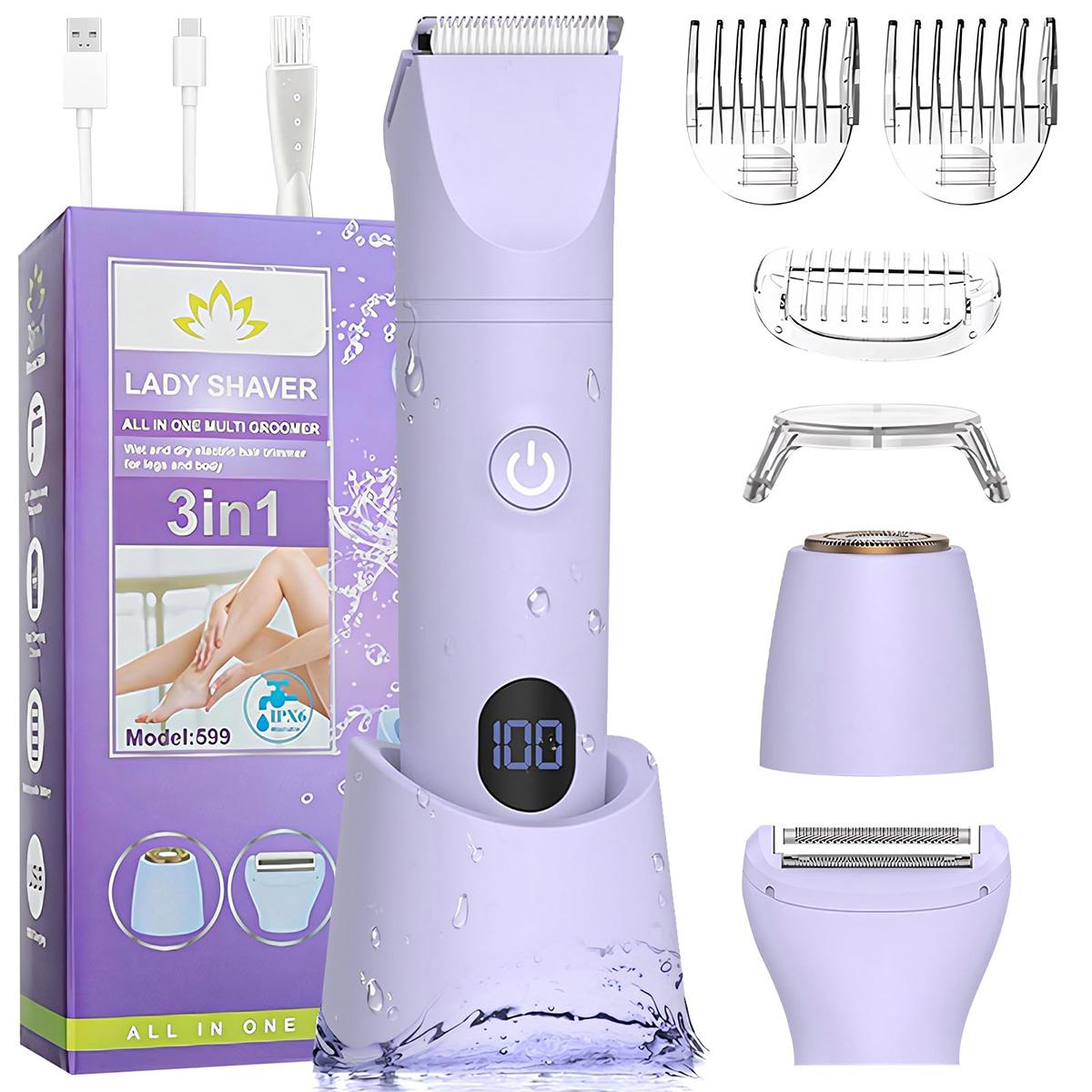 Slyrun 3-in-1 Damenrasierer, wasserdicht und ideal für den Bikini-Bereich, Achseln, Beine und Körper, für Nass- und Trockenrasur KAUF-VIST-HB2150-020