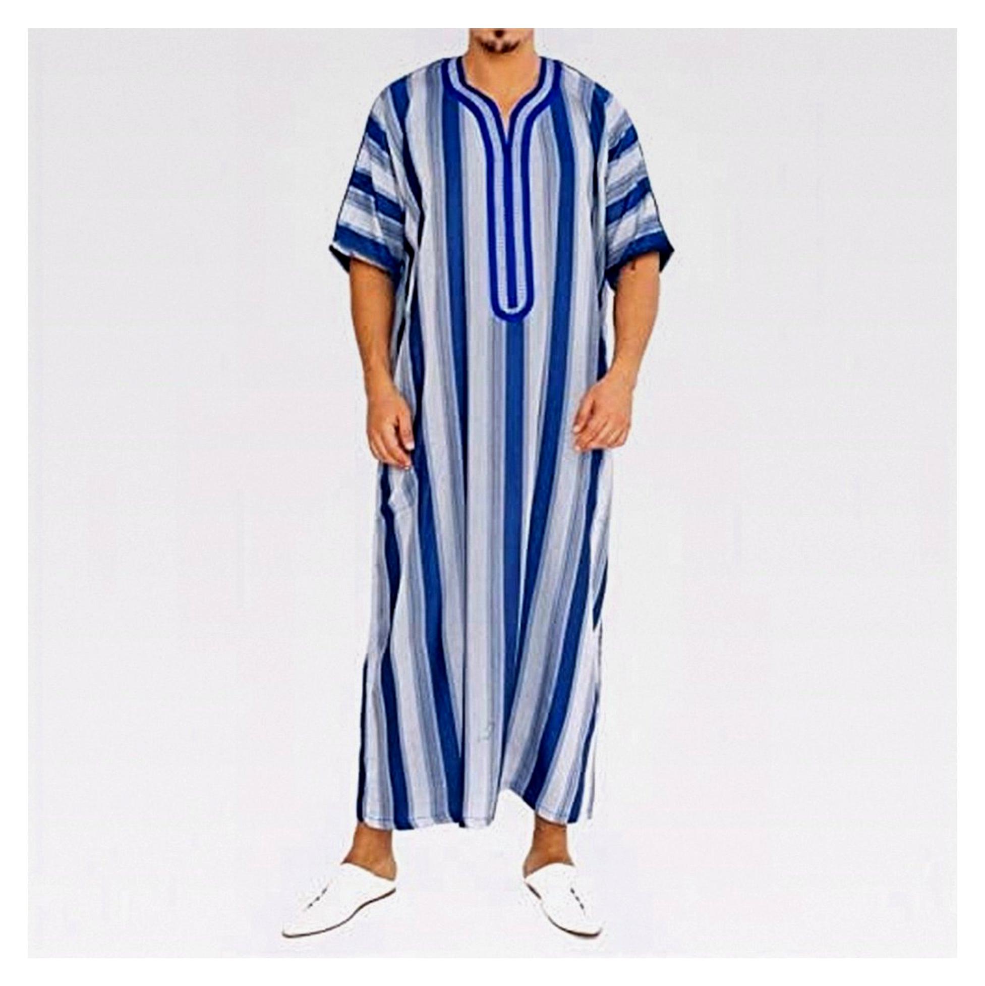 Markenlos Herren Kaftan Gestreift Gebetskleidung mit Taschen