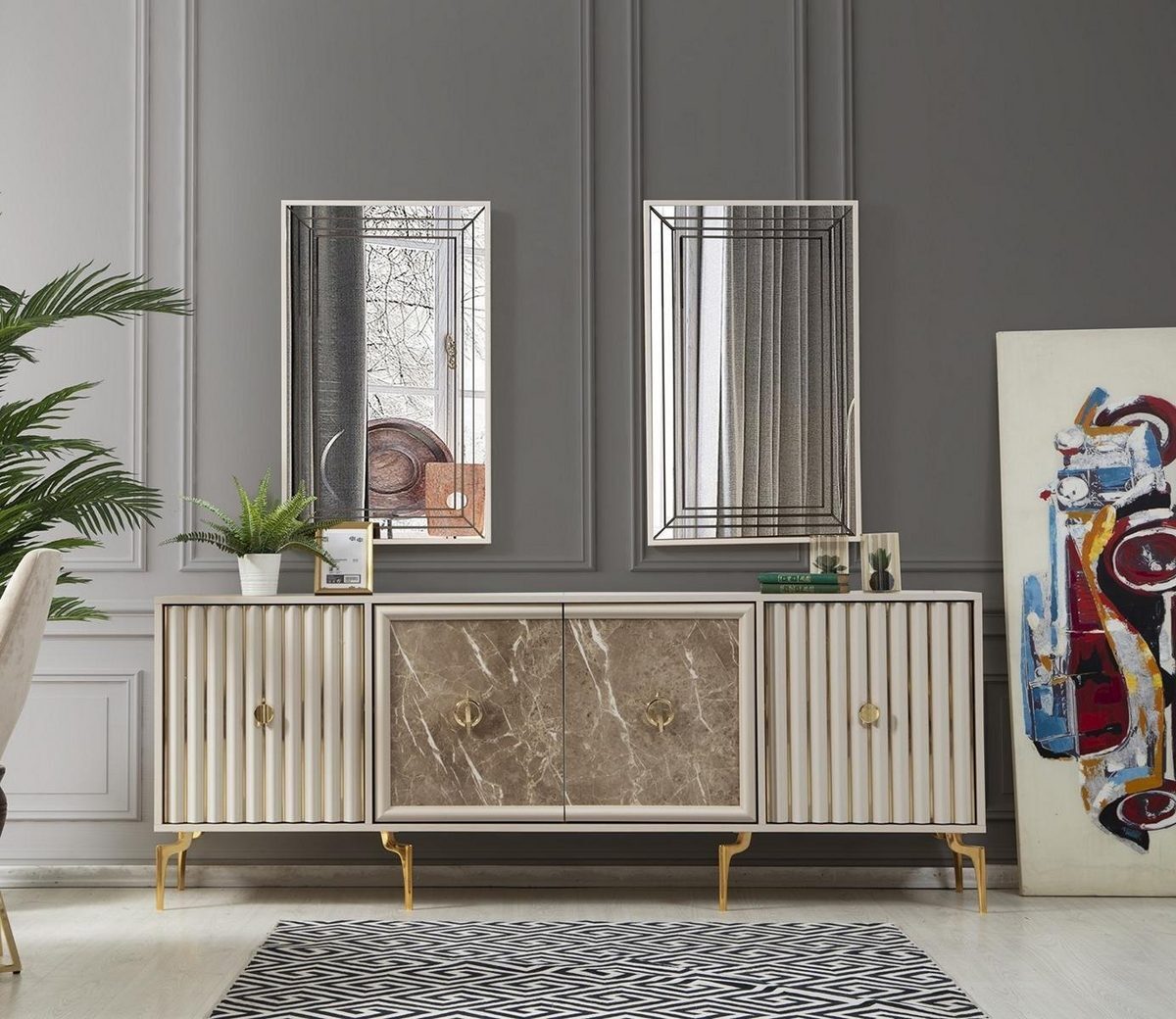 Wohnzimmer Sideboard Modernes mit 2x Spiegeln Designe JVmoebel