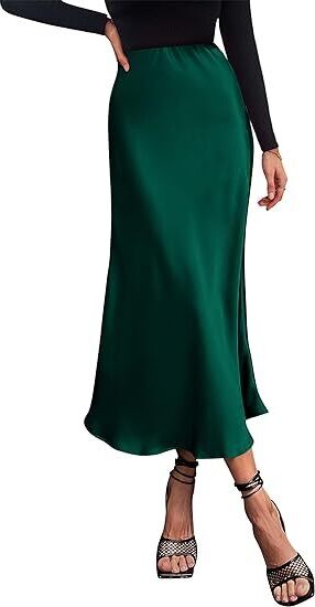 Produktbild von Damen Seidenrock Midi | Satin A-Linie | Elastische Hohe Taille | Meerjungfrau-Style