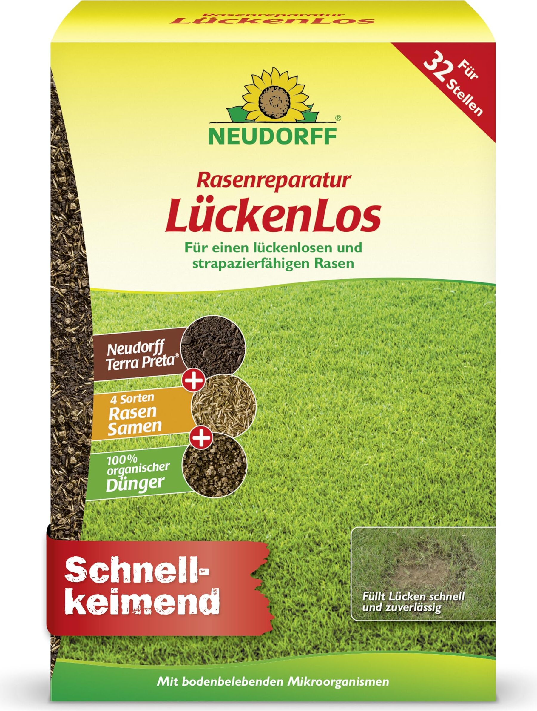 Neudorff Rasenreparatur LückenLos 2,5 kg für 32 Lücken Rasenreparaturmischung 01309