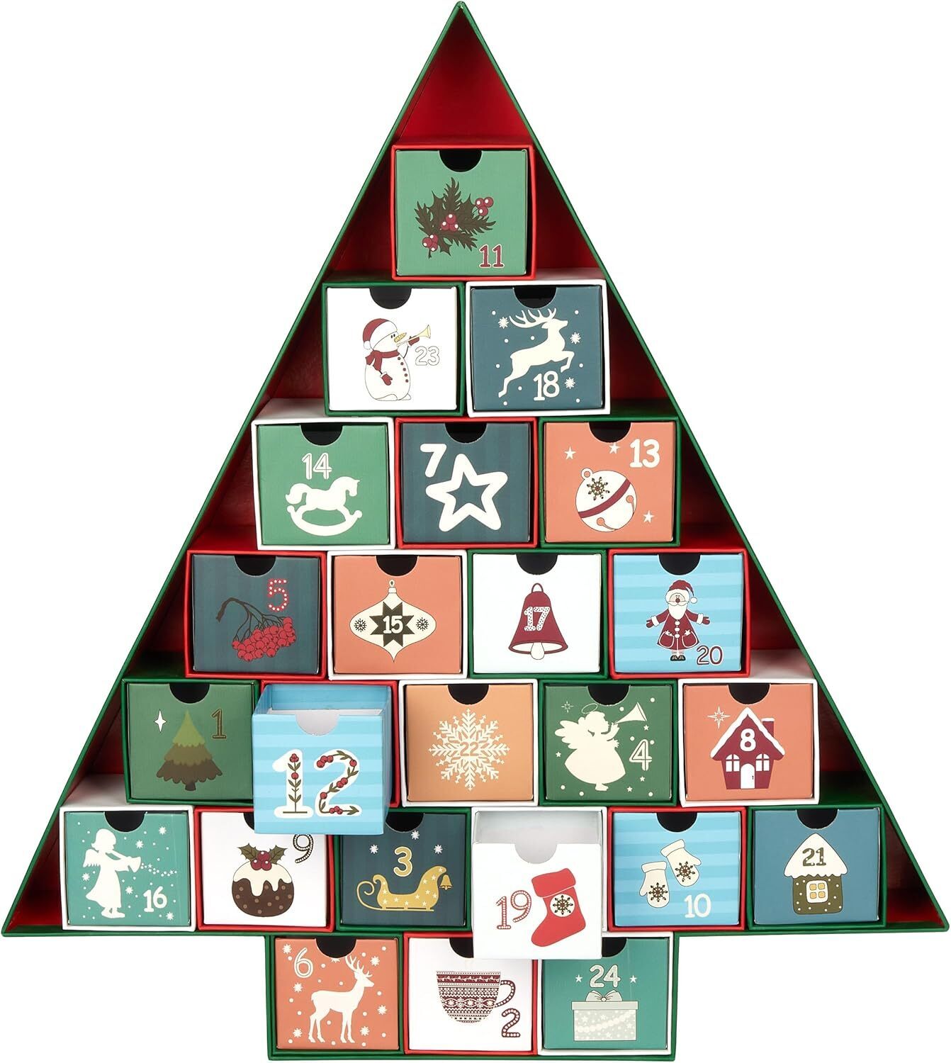 BRUBAKER Adventný kalendár na plnenie - Vianočný stromček 2024 - DIY vianočný kalendár s 24 dvierkami na poukážky, sladkosti - 51 cm vysoký z kartónu