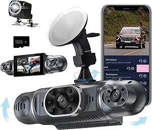 Dashcam Auto 360°, mit 4 x Kamera FHD 1080P mit WLAN, 24-Stunden-Parkmodus, Auto Kamera mit Nachtsicht, Dash Cam mit G-Sensor, mit 128-GB-Karte