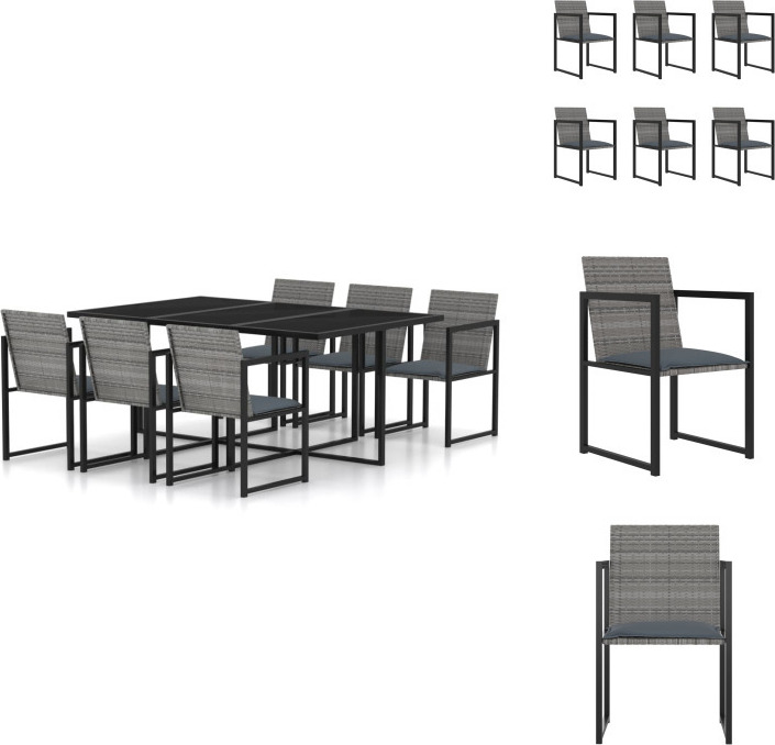 vidaXL 7-dielny záhradný jedálenský set s vankúšmi polyratan sivý - Záhradný nábytok sety