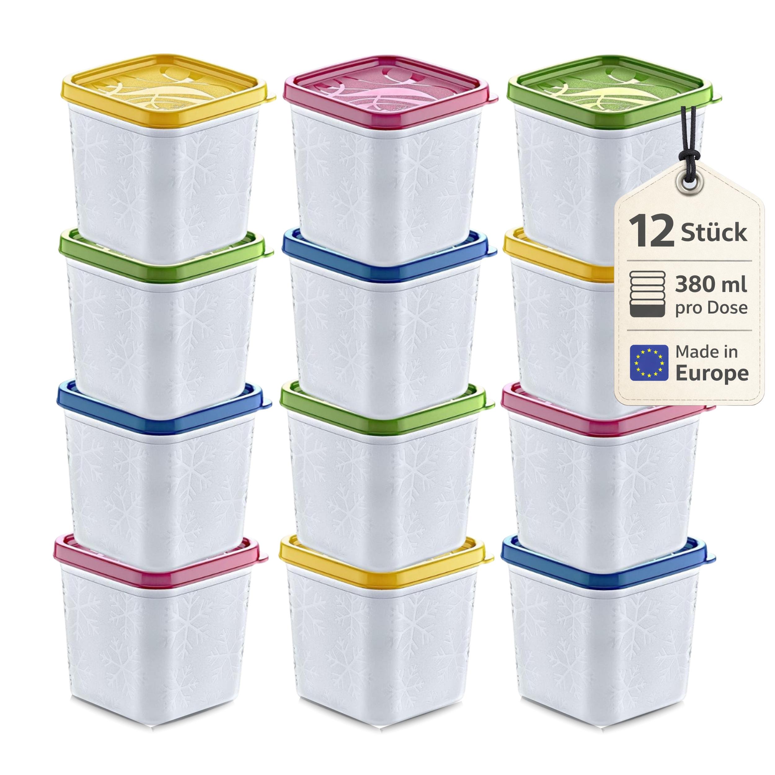 12 x Hochwertige Gefrierdosen mit Deckel 380 ml