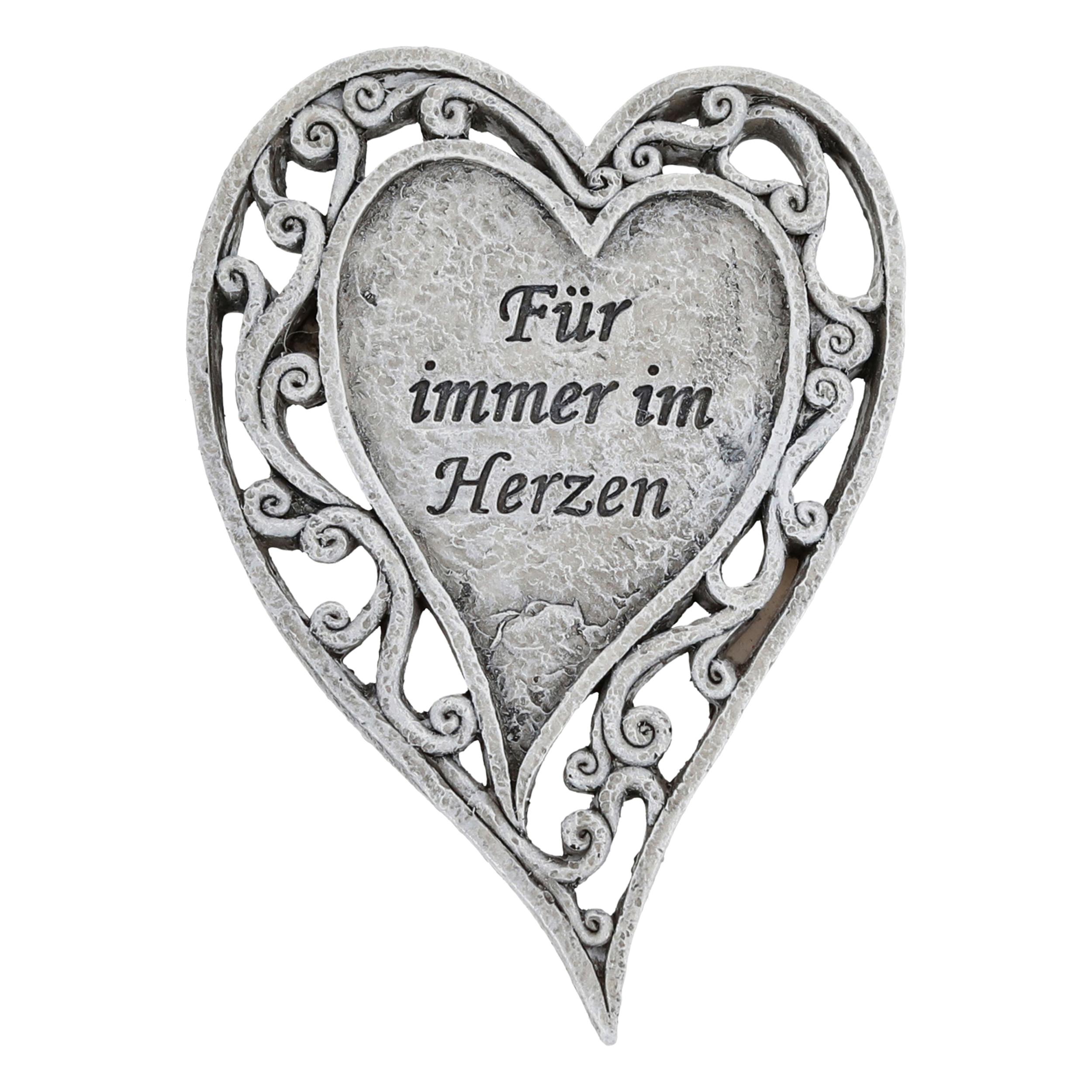 Annastore Grabdeko Herz "Für immer im Herzen" 9 x 13 cm - Grabschmuck - Grabverzierung - Grabherz - Gedenktafel - Deko Friedhof