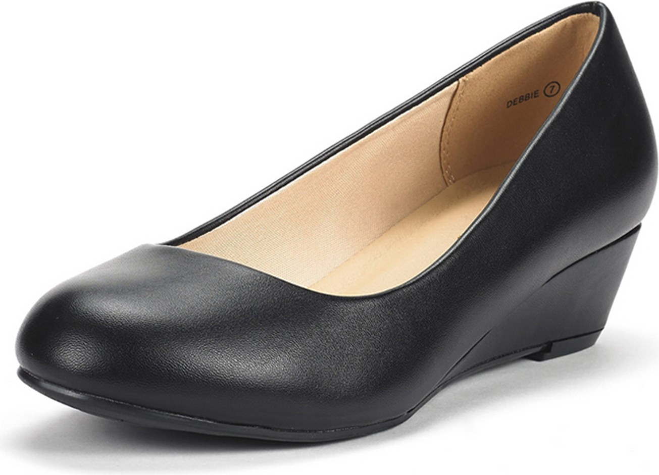 DREAM PAIRS Debbie Pumps für Damen mit mittelhohem Keilabsatz,Size 41,Schwarz/Pu,Debbie