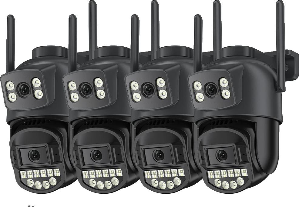 Monitorovacia kamera, dvojitý objektív, nočné videnie, 4 kusy CAM 128G karta, zástrčka EÚ